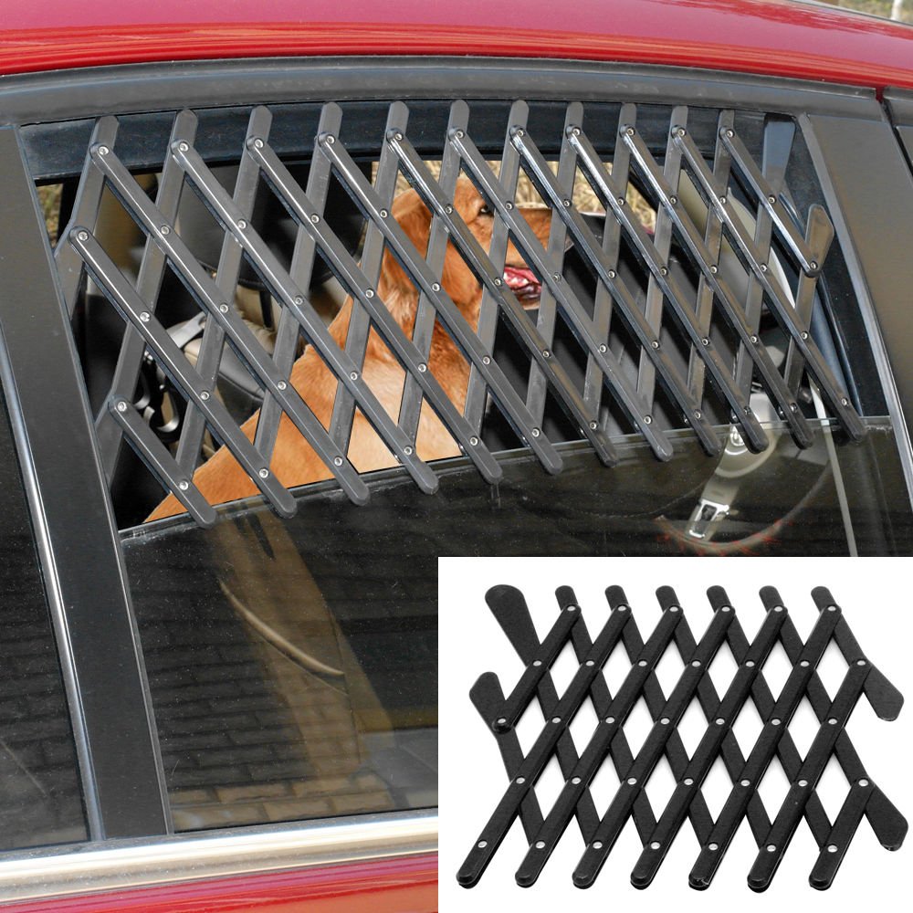 Dog Window Guard Gate Vent - Expandable Car Window Ventilation Safe Guard Grill (Large, Beige)