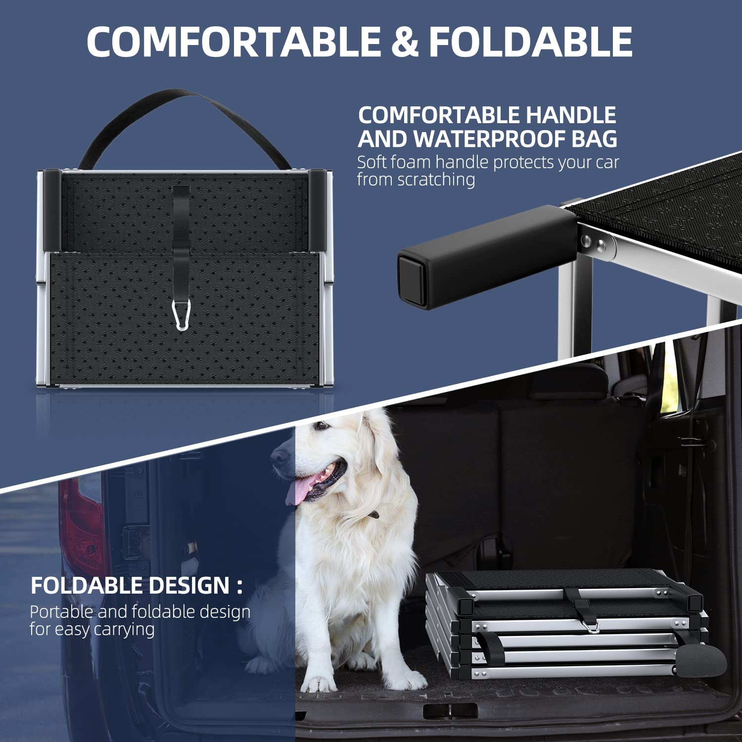 Petruna Dog Stairs For Car, Foldable Dog Ramp For Car With Non-Slip Surface, Portable Dog Stairs Aluminum Dog Steps For Cars And Suv, High Beds, Truck, Supports Up To 250 Lbs, 4 Steps