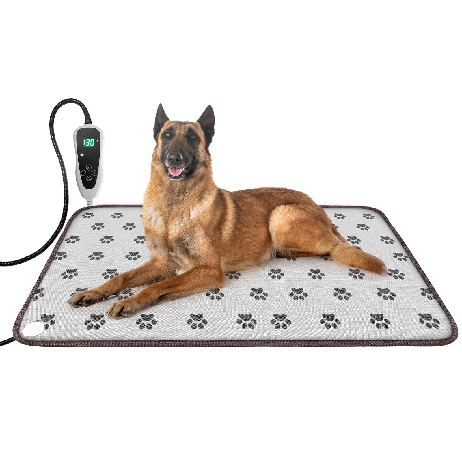 Golopet Extra Large Dog Heating Pad 47X30 In Waterproof Pet Heating Pad Smart Thermostat Switch, Whelping Supplies Heated Dog Bed, Adding Wire Rope Wires Puppy Heating Pad Mat-Paw Print