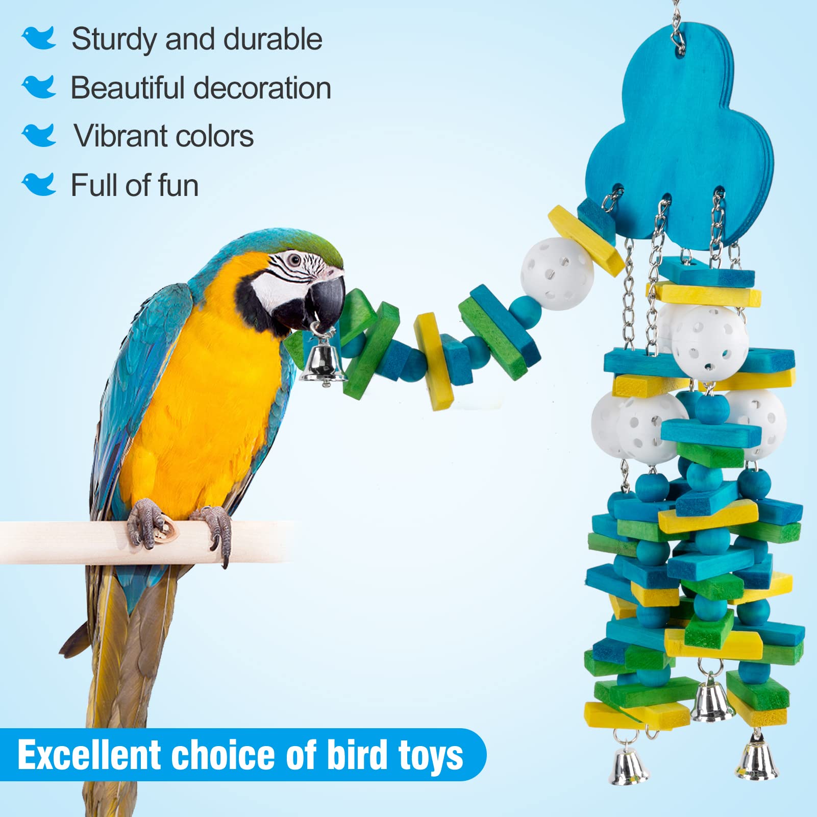 Parrot Toys For Large Birds, Parrots Chew Toy Gift With Colorful Wood Blocks And Bells For Macaws African Grey And Amazon Parrot