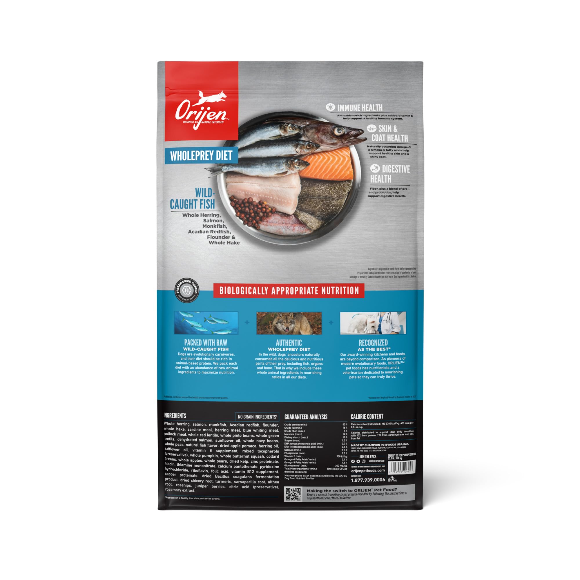 ORIJEN Six Fish Dry Dog Food, Grain Free and Chicken Free Dog Food, Fresh or Raw Ingredients, 23.5lb