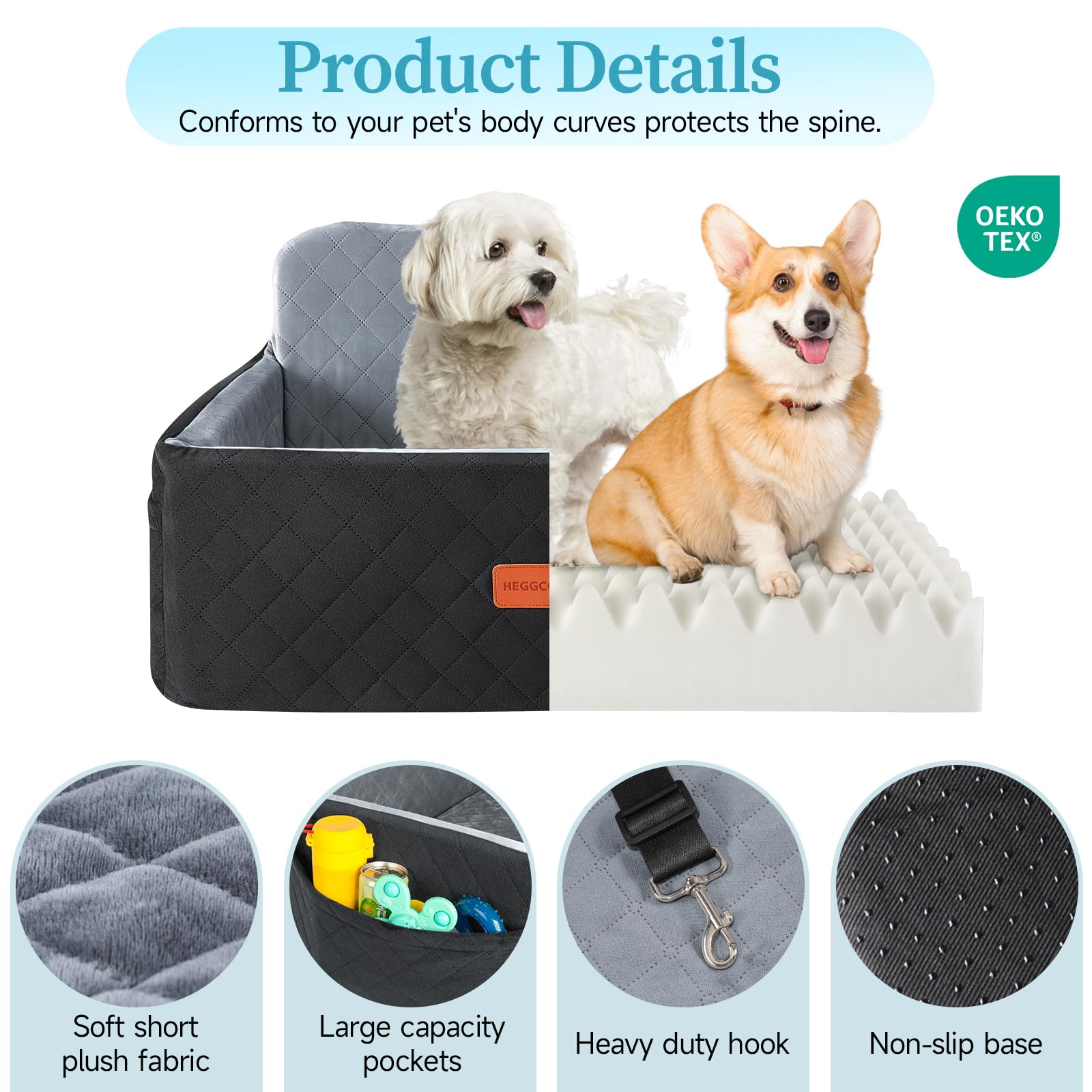 Heggcooe Dog Car Seat For Medium/Large Dogs, Dog Booster Car Seat For Dogs Under 55 Lbs Or 2 Small Dogs, Detachable & Washable P