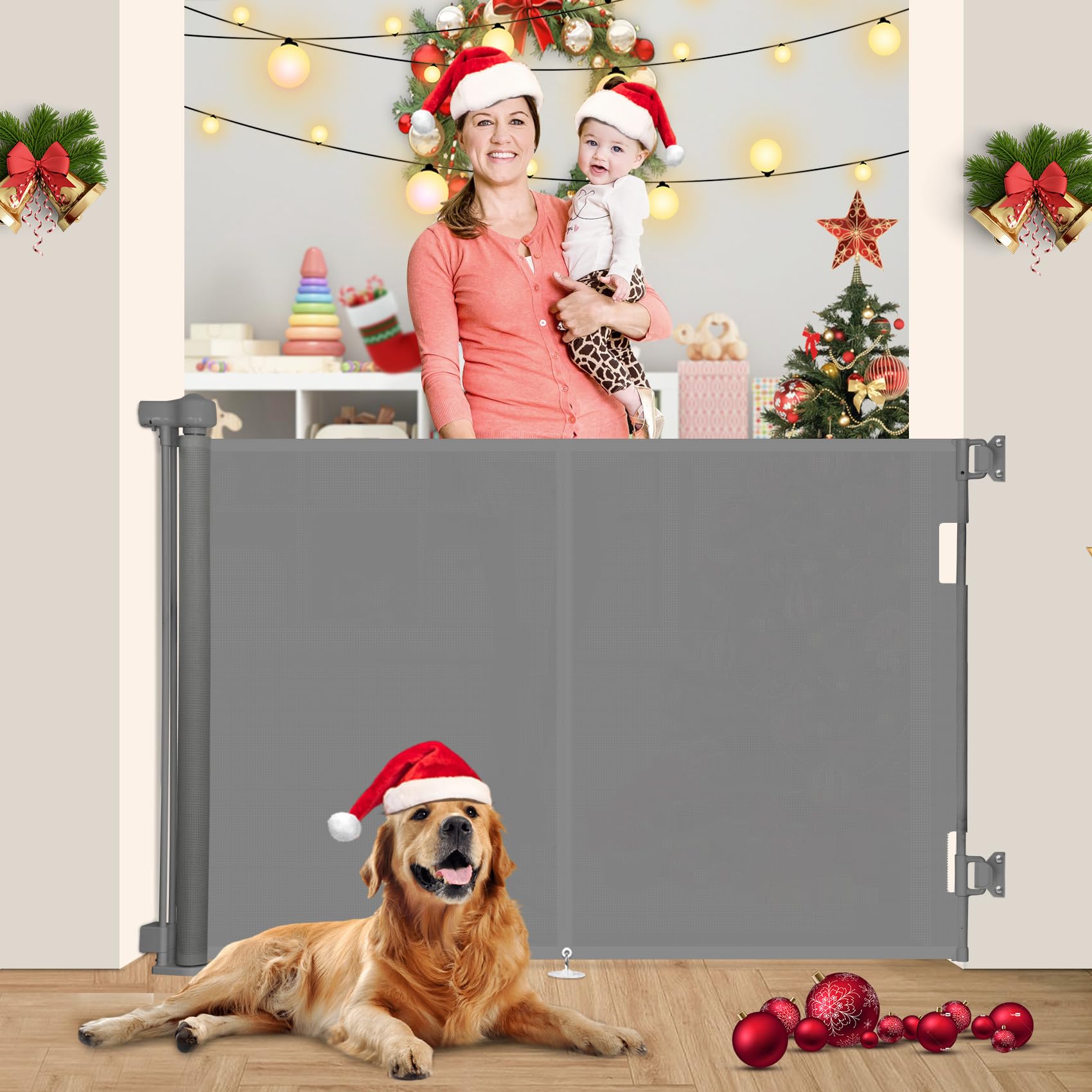 Upgrade 59' Retractable Baby Gates With Reinforced Strip Design To Prevent Crawling Through, 42' Tall Retractable Gate For Baby And Pet, 5 Ft Baby Gates For Stairs, Doorways, Hallways(Gray)