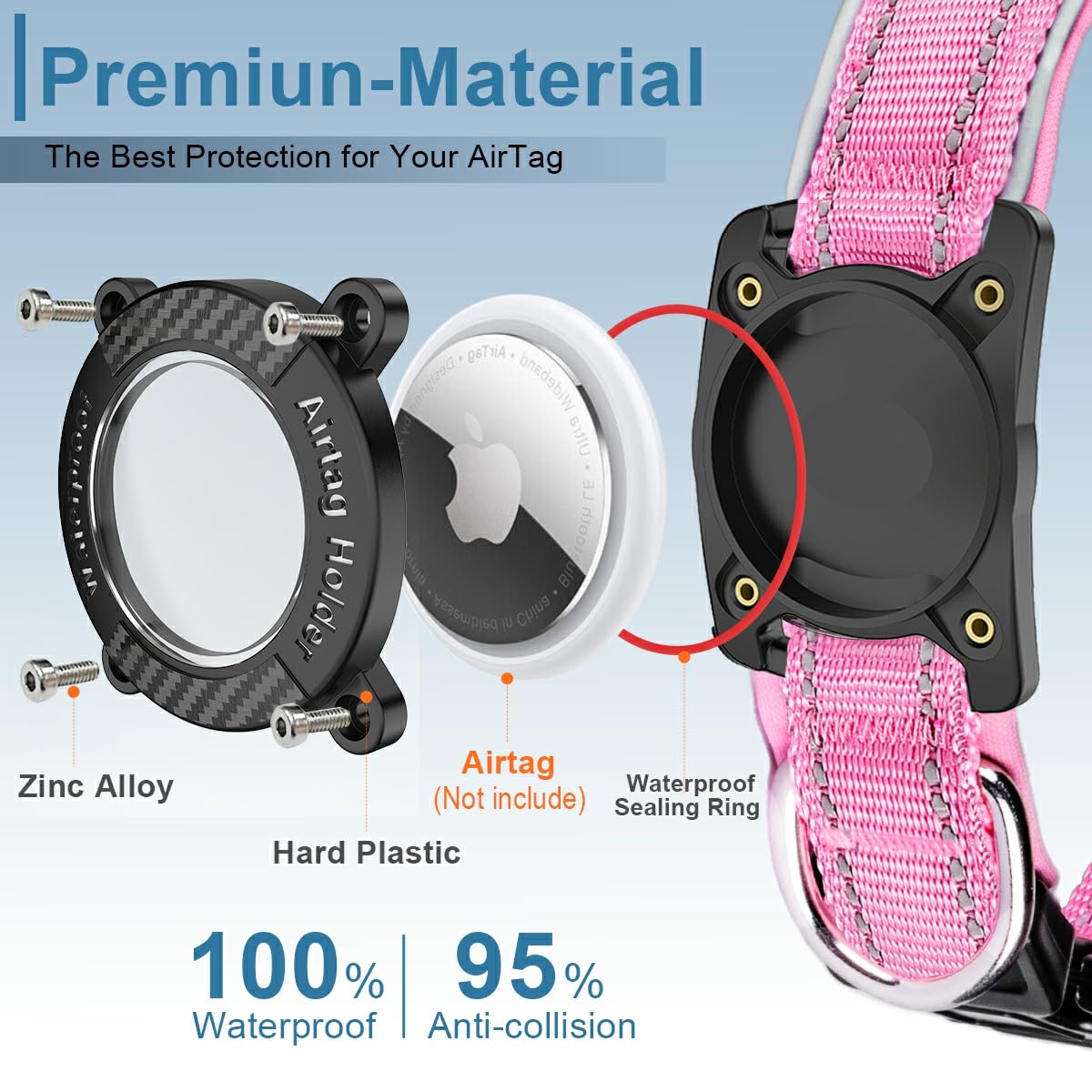 AgoumLux Upgraded AirTag Dog Collar, IP68 Waterproof Dog Collar with Apple Air Tag Holder, Reflective Adjustable Heavy Duty Dog