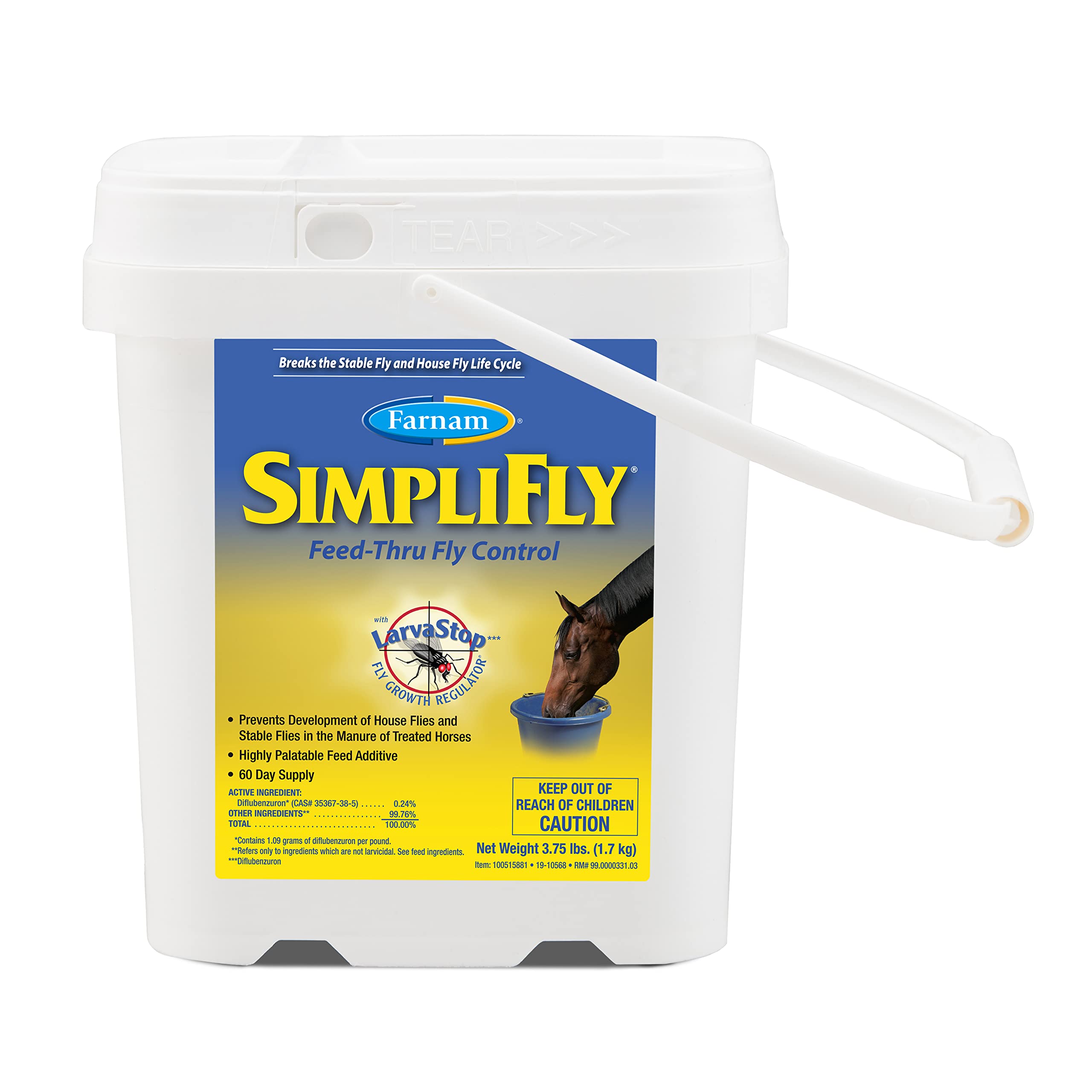 Farnam SimpliFly Feed Through Fly Control for Horses, 3.75 lbs, 60 Day Supply, EPA-Approved Pellets to Prevent Stable Flies in M