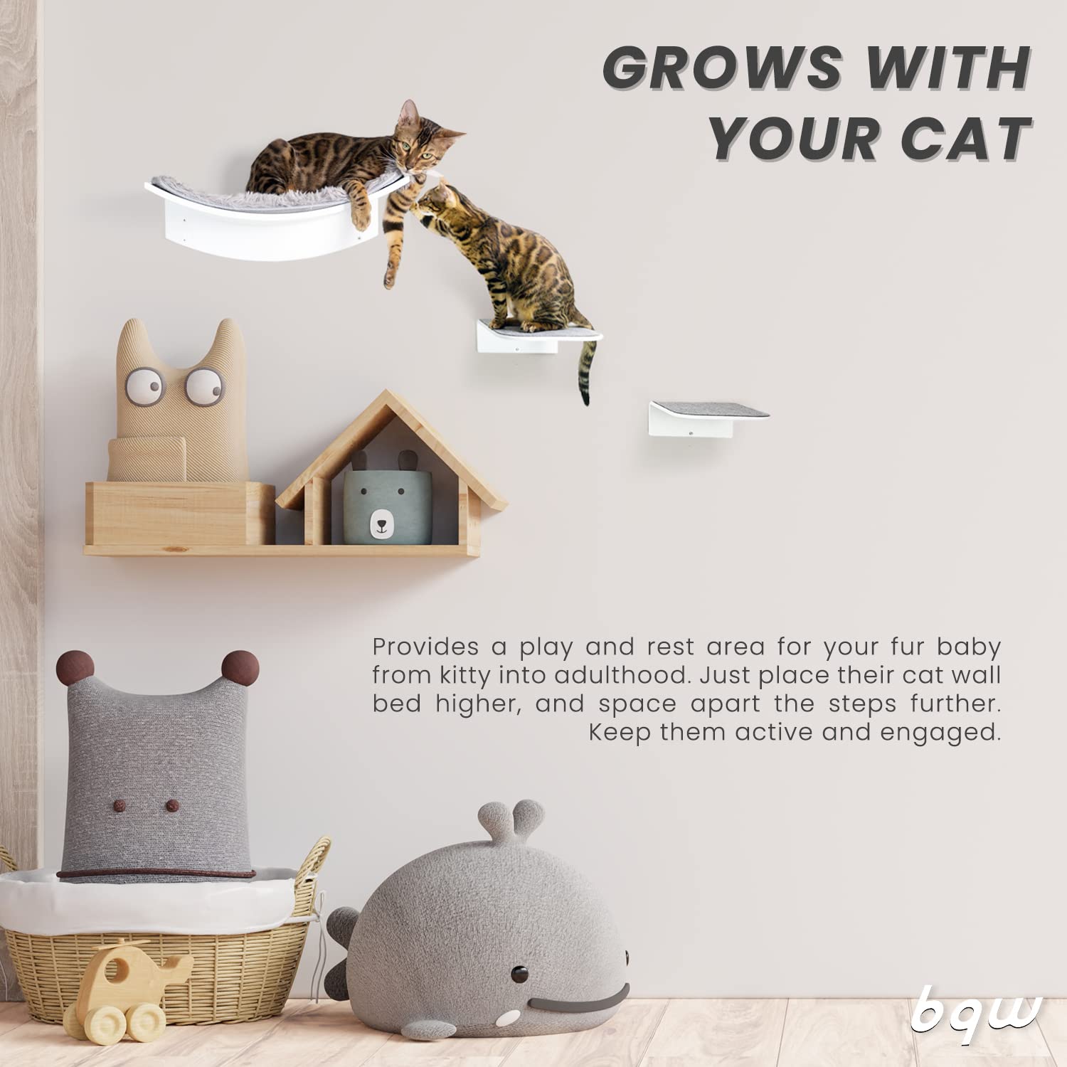 Bqw Wall Mounted Floating Cat Shelf For Cat Perching Sleeping Lounging With 2 Steps