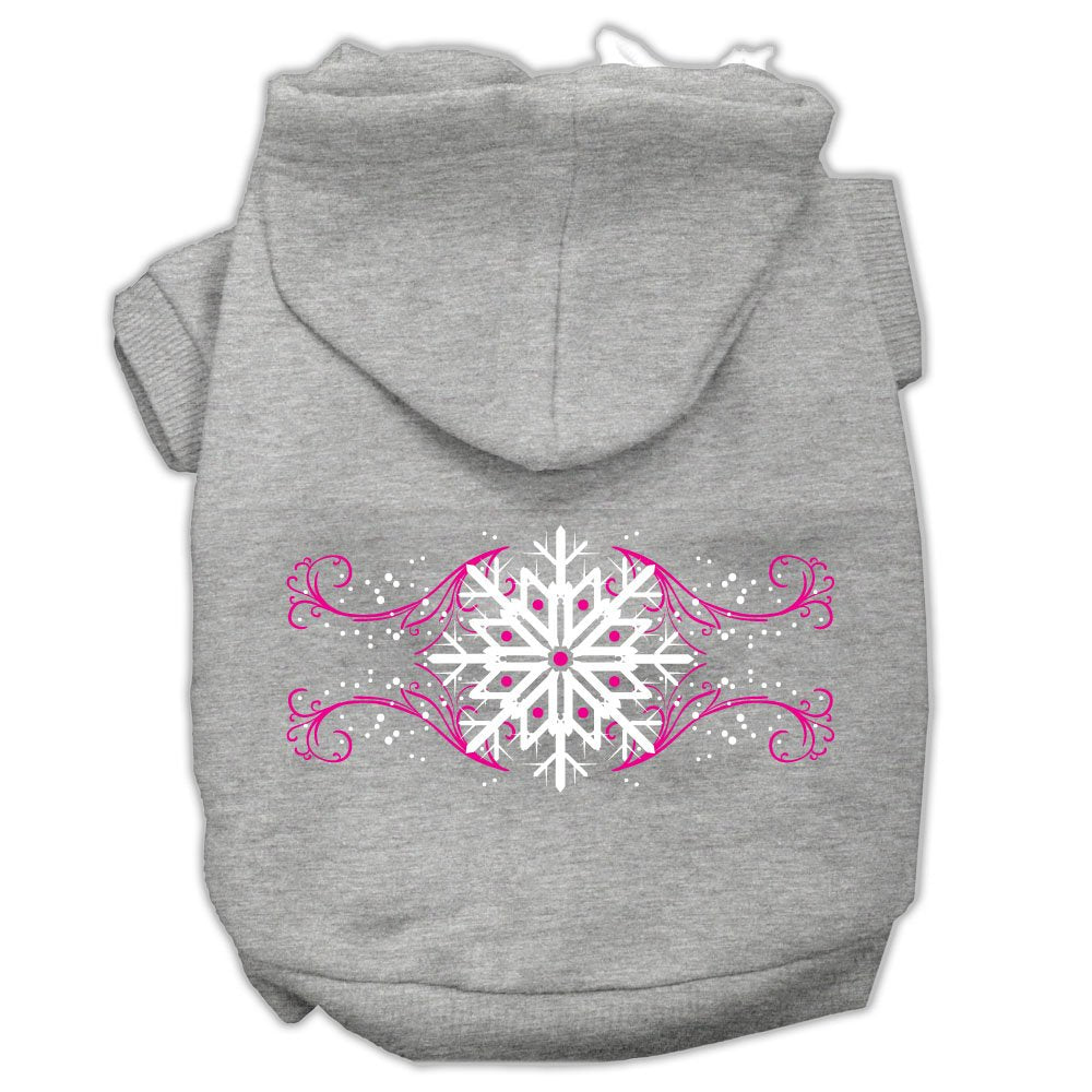 Mirage Pet Products Pink Snowflake Swirls Screenprint Pet Hoodies, Medium, Grey