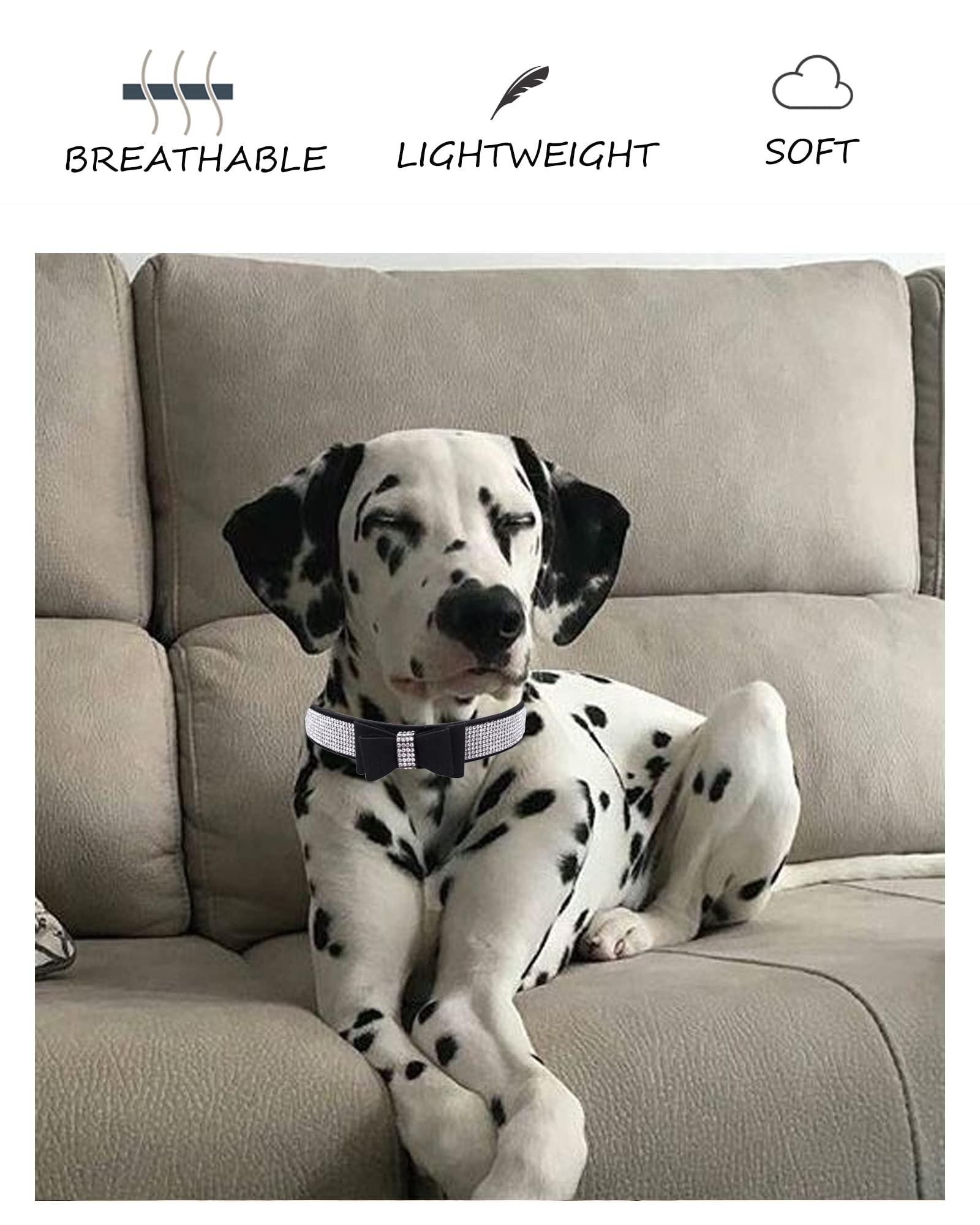 Rhinestone Dog Collar For Small Medium Large Dogs, Adjustable Leather Suede Bling Dog Collars,Diamond Bow Tie Puppy Collars For