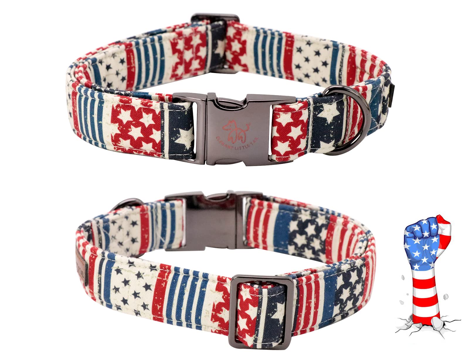 Elegant Little Tail American Flag Bowtie Dog Collar, S, Multi-Color, Small Dogs