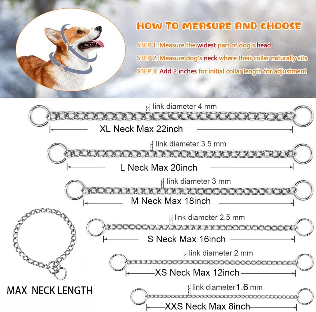 Gold Chain Dog Choke Collars For Large Dogs,Heavy Duty Training Choker Collar For Dogs Metal Slip P Link Martingale Collars Pupp