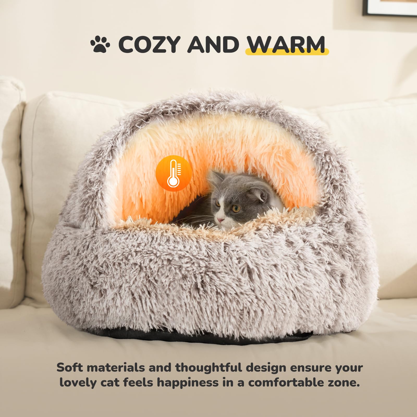 Catism Plush Hooded Cat Bed, Calming Nest, Self-Warming Cave, Cozy Pod For Indoor Cats Or Small Dogs, Removable Washable Cove Wi