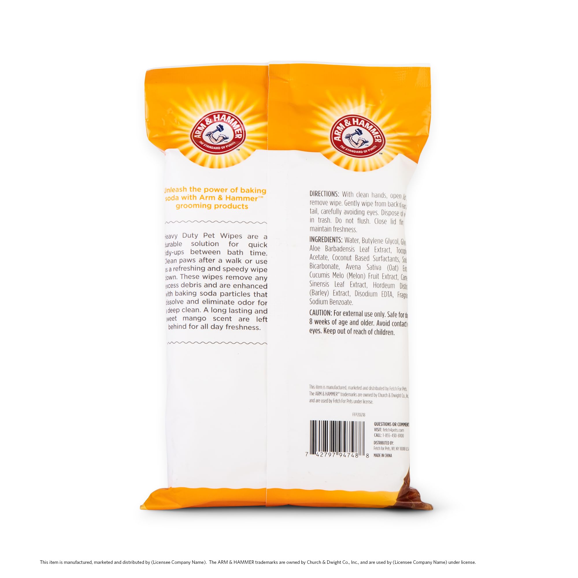 Arm & Hammer For Pets Heavy Duty Multipurpose Bath Wipes For Dogs, Travel Size, Mango Scent | All Purpose Dog Wipes Remove Odor & Refresh Skin For Pets | 30 Ct Pack Of Travel Pet Wipes