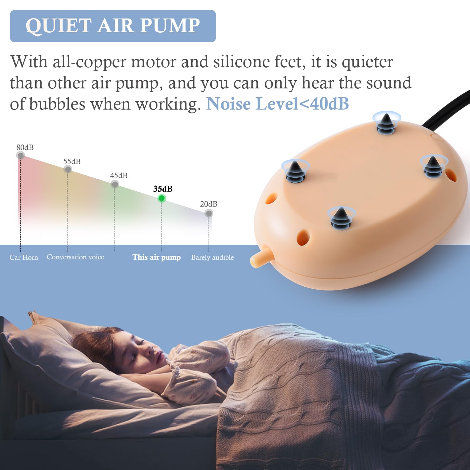 Fedour Mini Aquarium Air Pump, Quiet Fish Tank Oxygen Pump With Single Outlet, Adjustable Aquarium Air Bubbler With Complete Acc