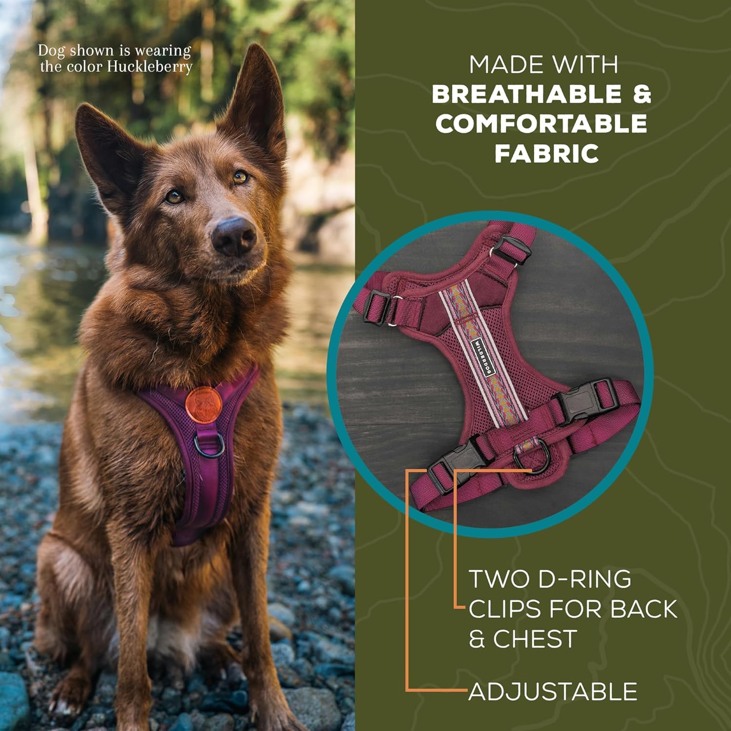 Wilderdog Lightweight Dog Harness With Reflective Straps - Small - Huckleberry