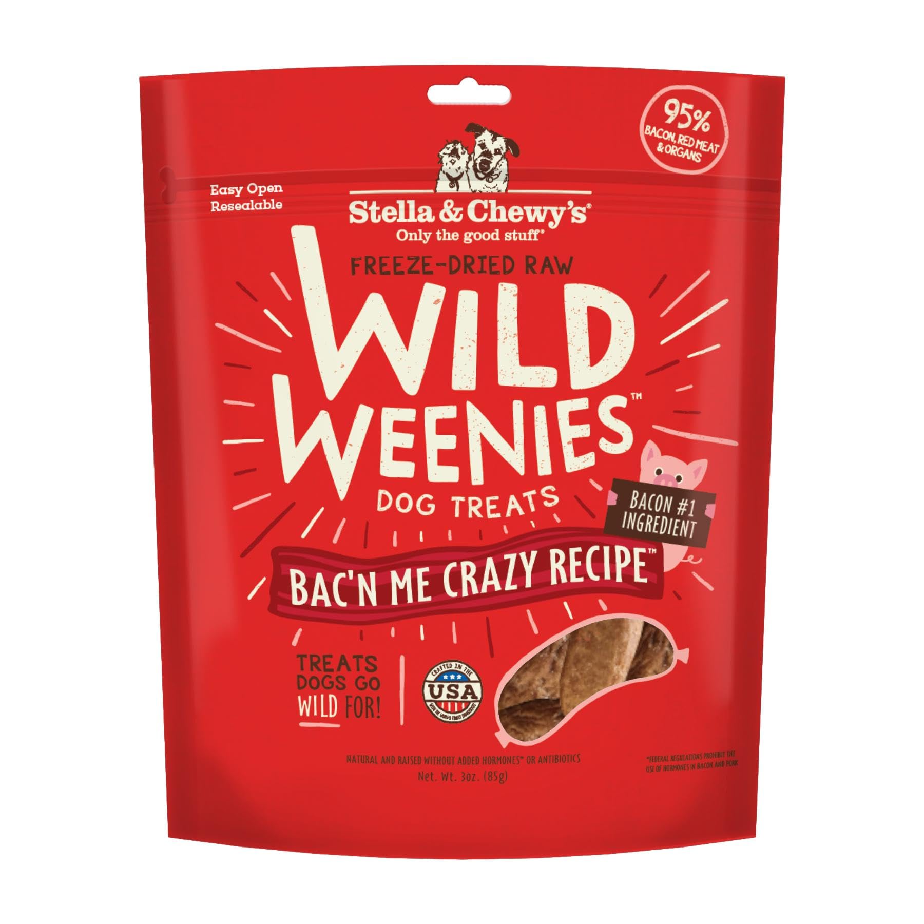 Stella & Chewys Freeze-Dried Raw Wild Weenies Dog Treats - High-Protein Training Treats for Dogs & Puppies - All-Natural Bacon 