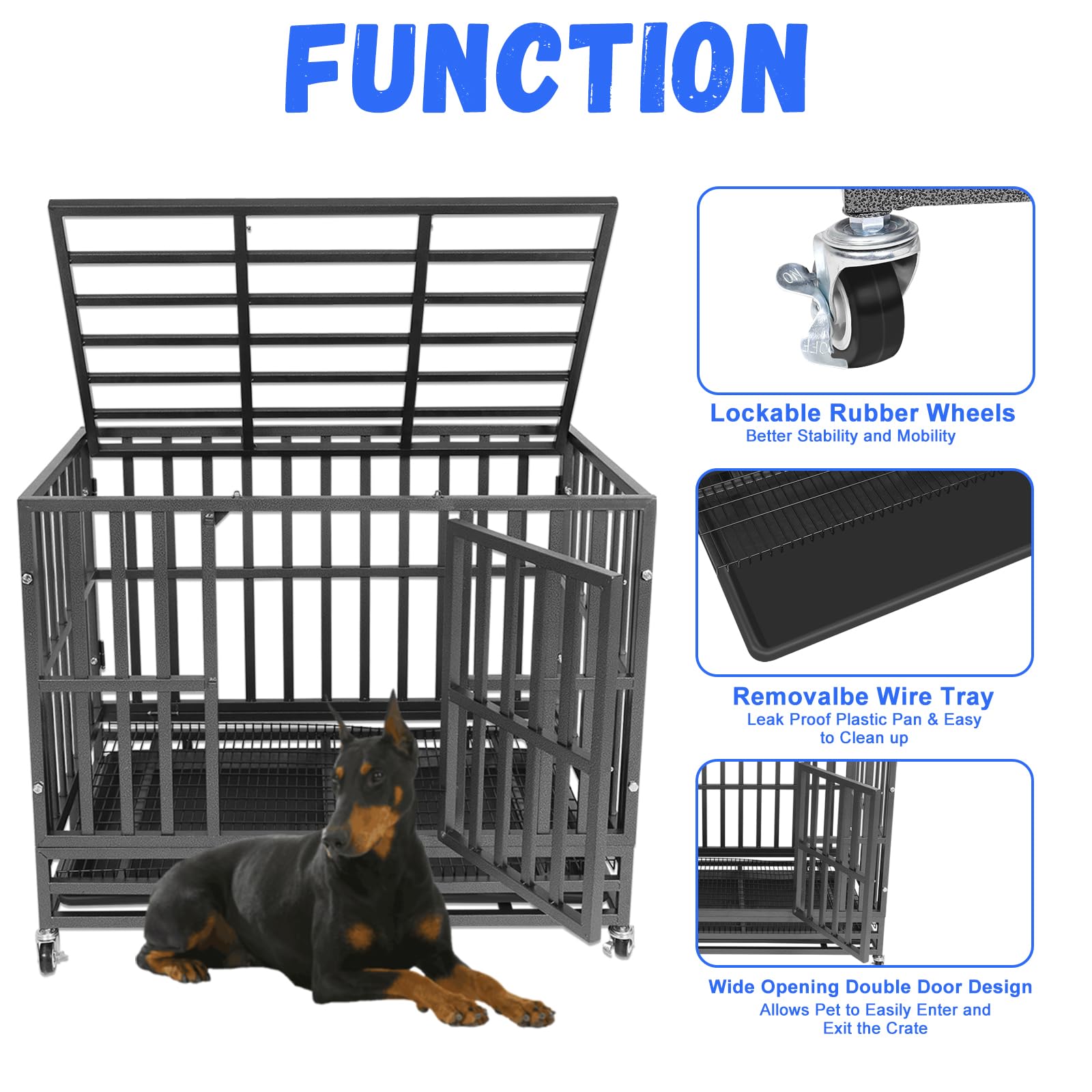 Confote 37'' Heavy Duty Dog Crate Cage Kennel Metal Pet Crate Indoor Outdoor Pet Kennel For Small Dogs With Removable Tray, Doub