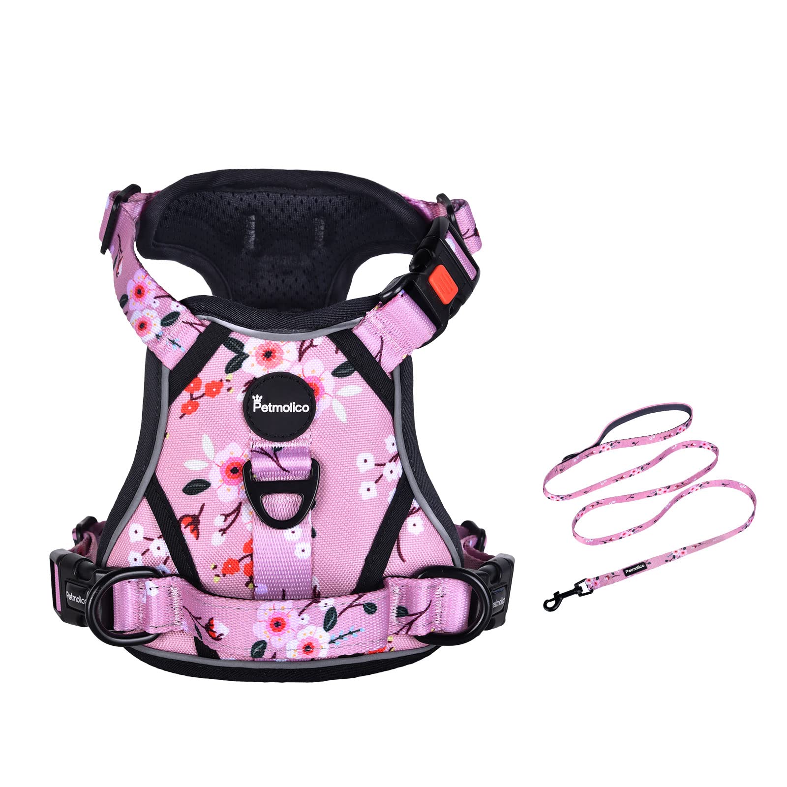 Petmolico Medium Dog Harness And Leash Set, No Choke 4 Leash Attachments Easy Control Handle Soft Padded Reflective Vest Dog Har