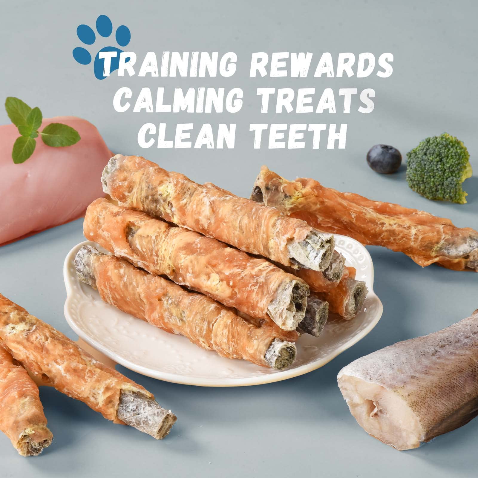 Pawmate Dog Treats Chicken Wrapped Cod Fish Skin Sticks, Healthy High Protein Omega3 Cod Twist Dog Chews Real Chicken Wrap Teeth