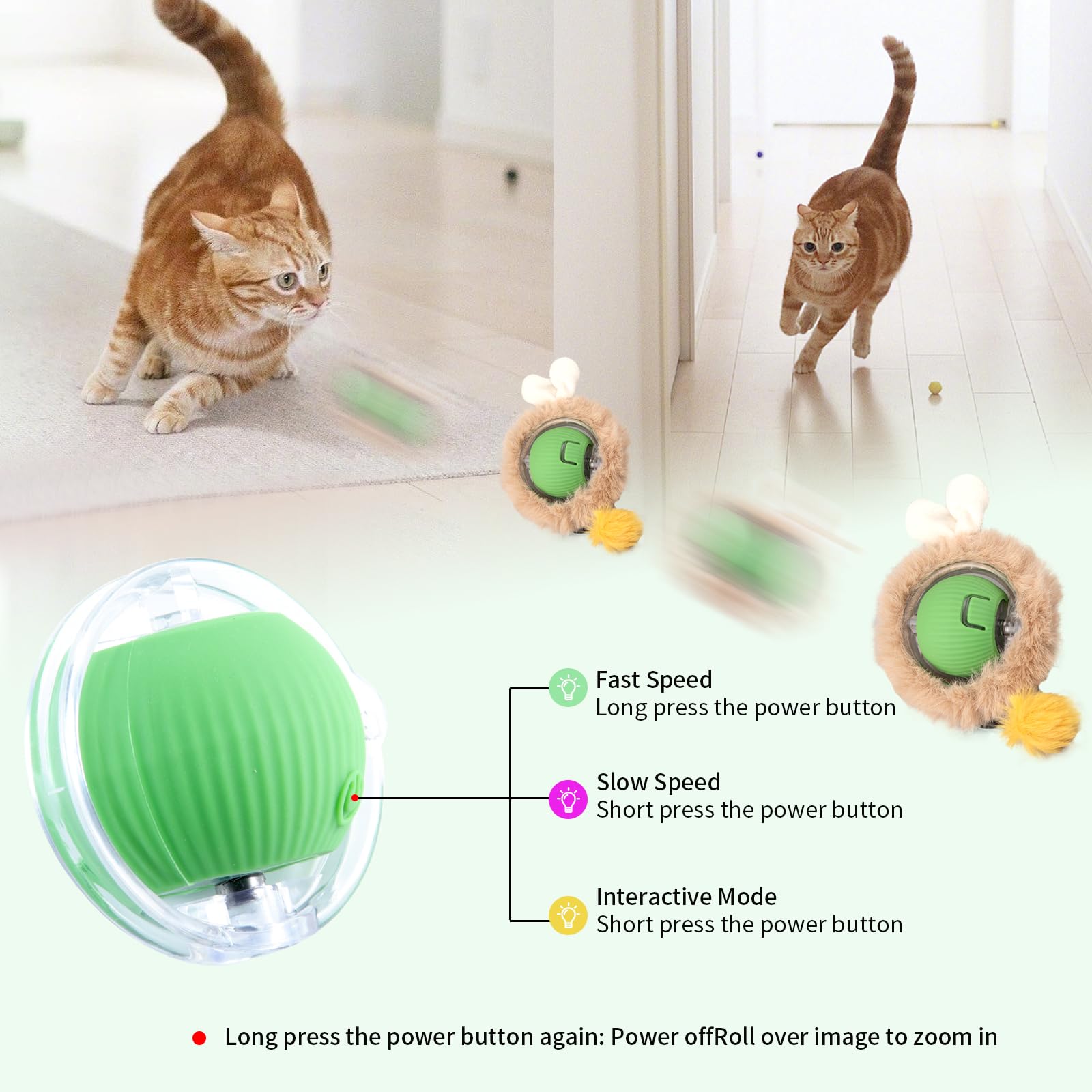 Luxsamg Interactive Cat Toys Fast Rolling Ball In Play Pouch, Motion Activate Chirping Cat Toy Hide And Seek Mouse Catching Game