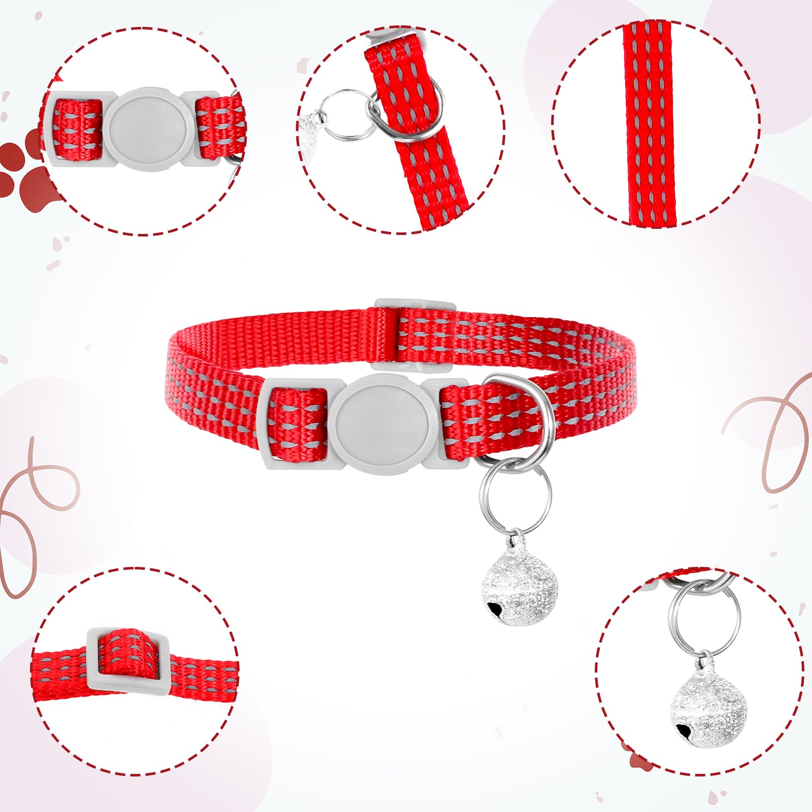 5 Pcs Reflective Cat Collar Breakaway, Breakaway Dog Collar, Cat Collar With Bells, Soft Adjustable Pet Collars For Small Medium