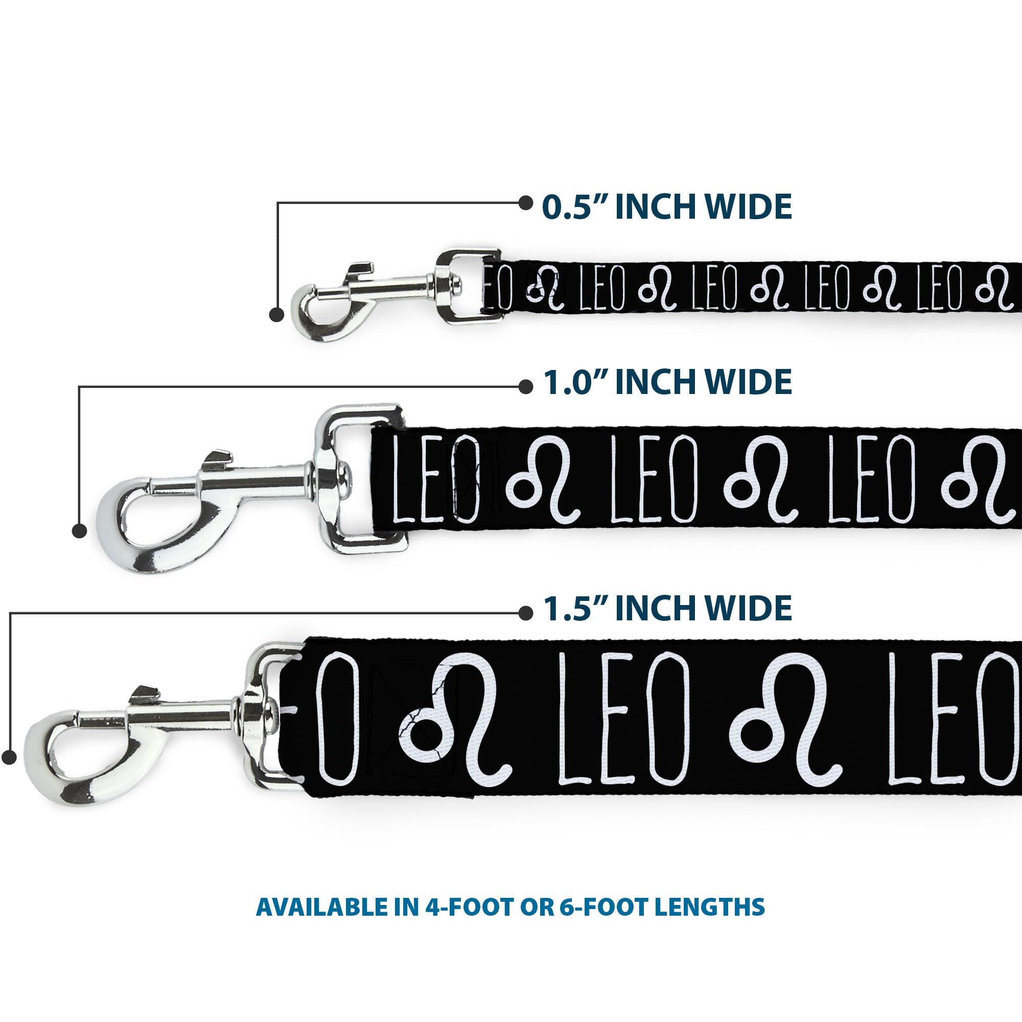 Dog Leash Zodiac Leo Symbol Black White 6 Feet Long 1.5 Inch Wide