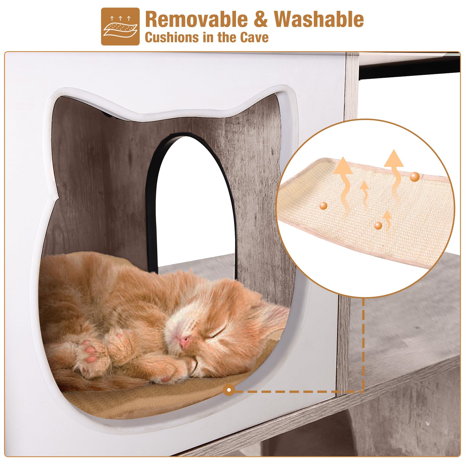 Cat Litter Box Furniture Kitty Enclosure 4 Levels Cat House Hidden Cabinet With Storage And Scratch,Cat Tree