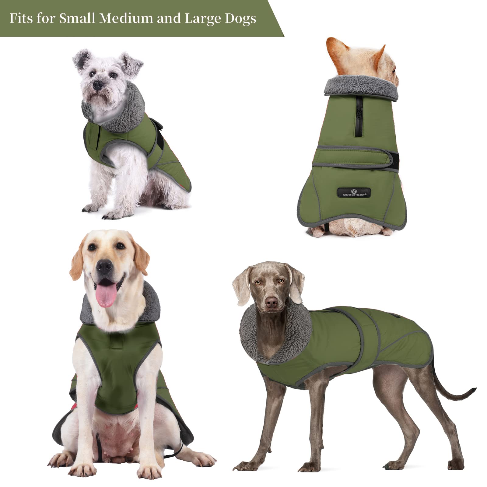 Dogcheer Dog Winter coat,Fleece collar Jacket Warm Vest Reflective Adjustable Sweater for cold Weather,Windproof Waterproof Snow
