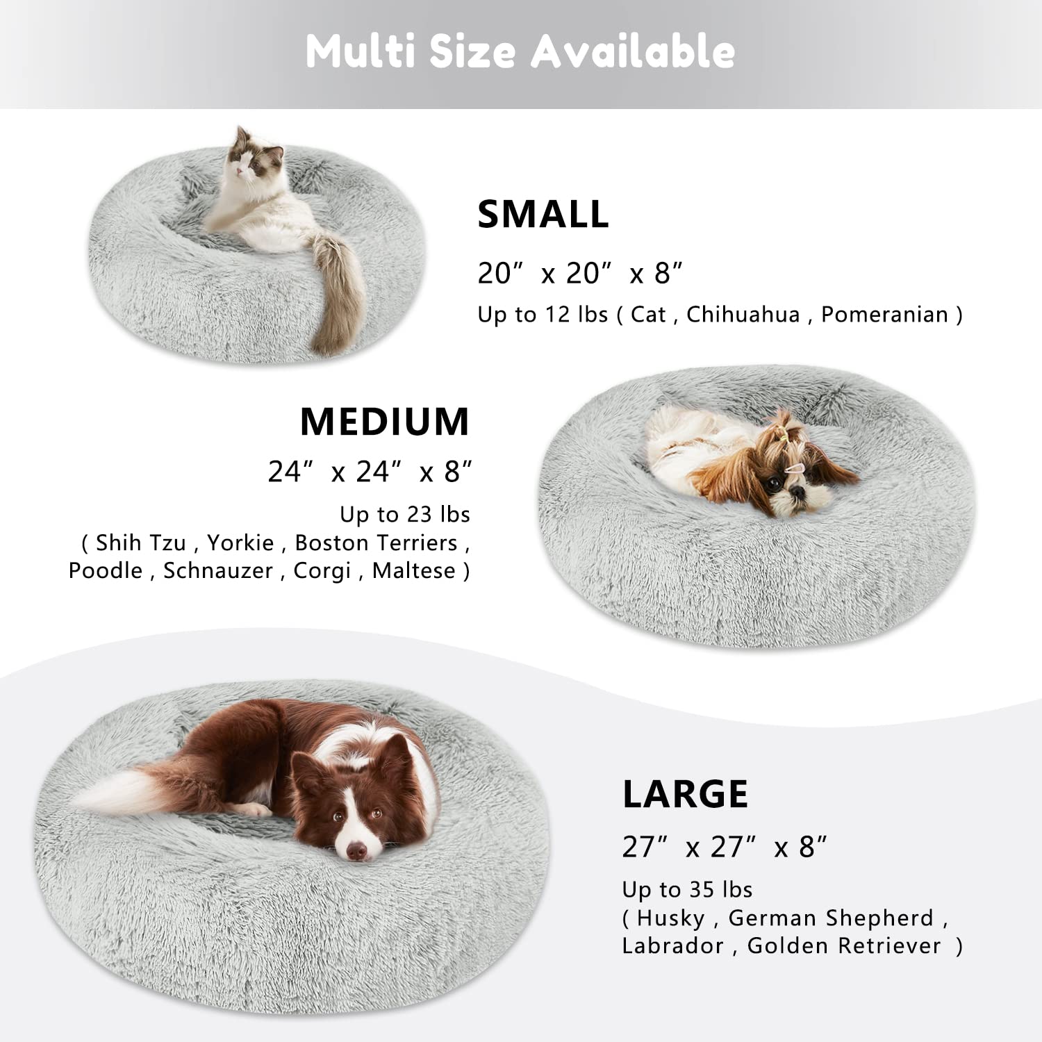 Calming Dog Bed & Cat Bed, Anti-Anxiety Donut Cuddler Beds, Cozy Soft Round Beds, Fluffy Faux Fur Plush Bed For Small Medium Dog