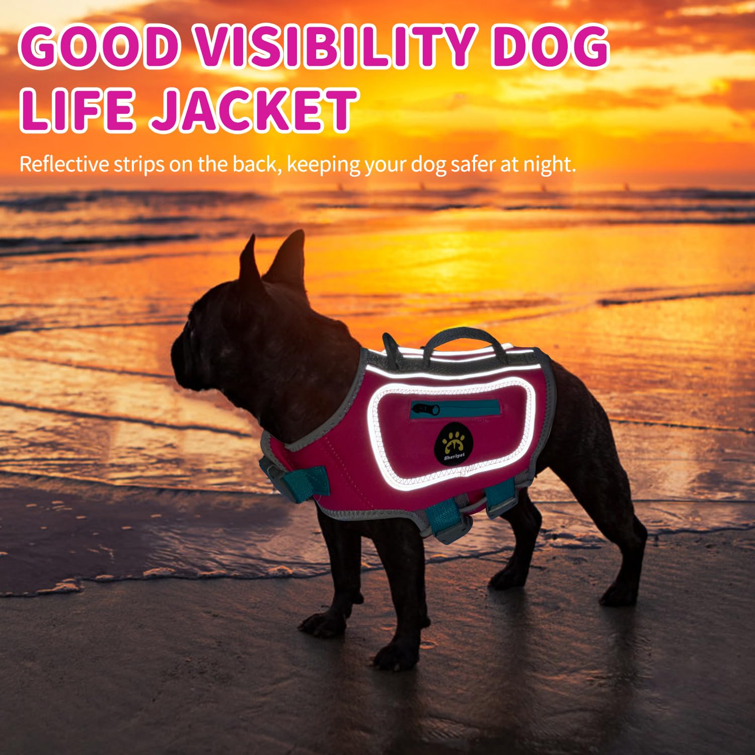 Sheripet Life Jacket For Dogs High Buoyancy, Dog Life Vests For Swimming Adjustable Reflective Pet Floating Vest, Good Visibilit
