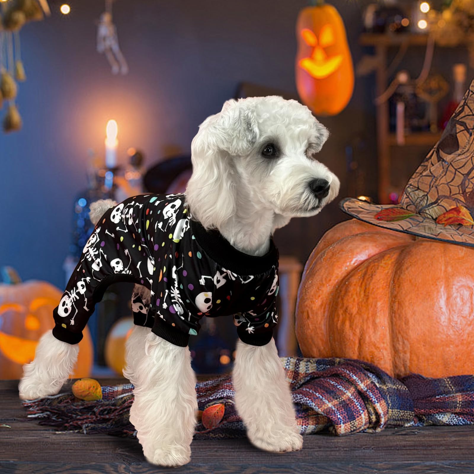 Xpudac Dog Halloween Pajamas For Small Medium Dogs Skull Costume Soft Puppy Clothes Pet Outfit Cat Jumpsuits, X-Small