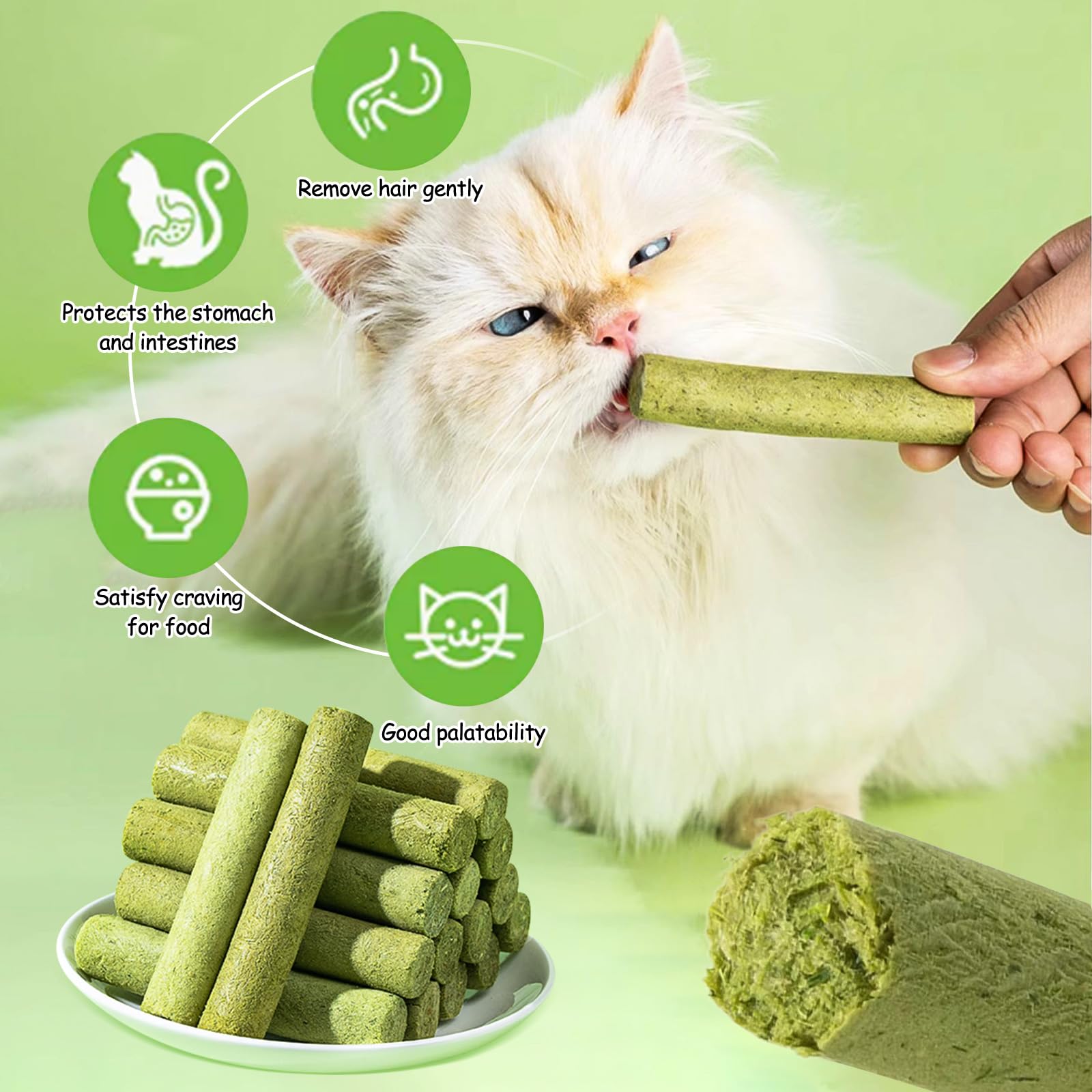HavenJanny 50g Cat Grass Teething Stick, Freezed Drying Cat Grass Sticks Snacks for Cats, Edible Cat Treats for Teeth Cleaning a