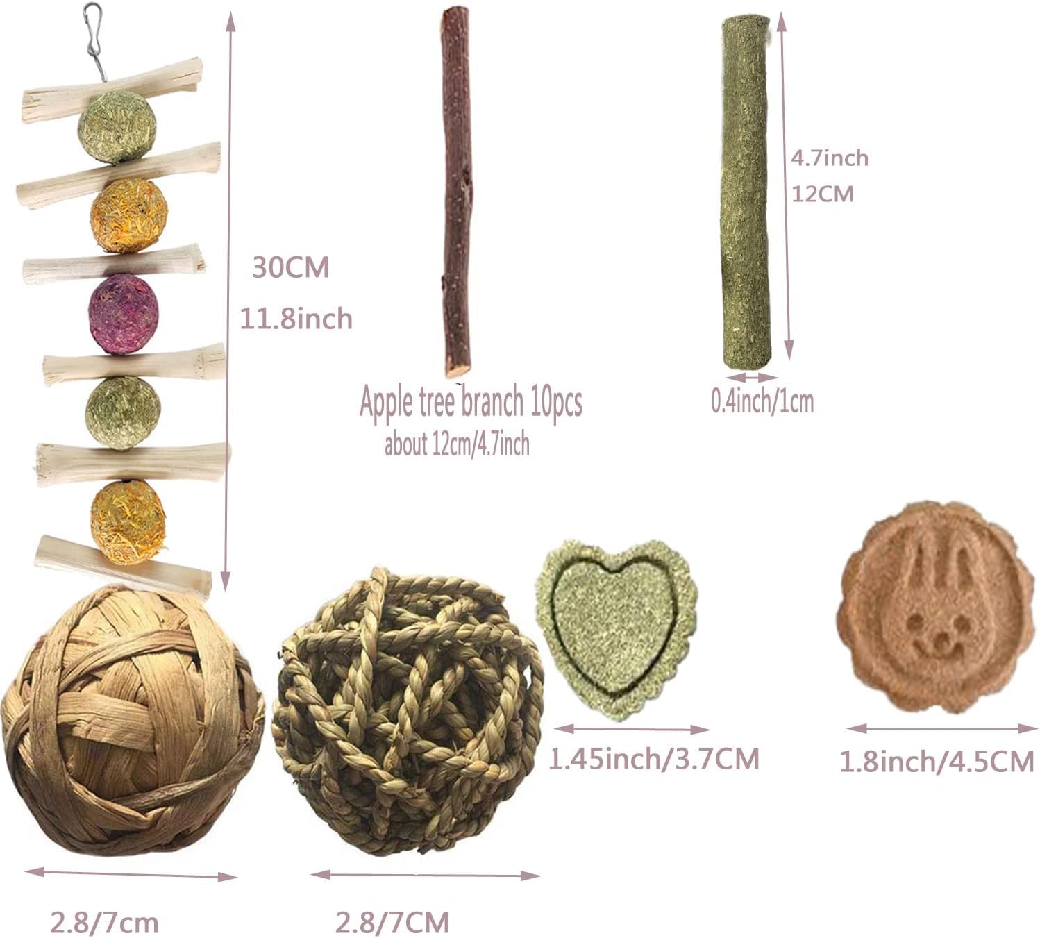 28Pcs Bunny Chew Toys For Teeth, Natural Rabbit Hamsterstoys Apple Wood Grass Timothy Sticks Chew And Treat For Guinea Pigs Chin