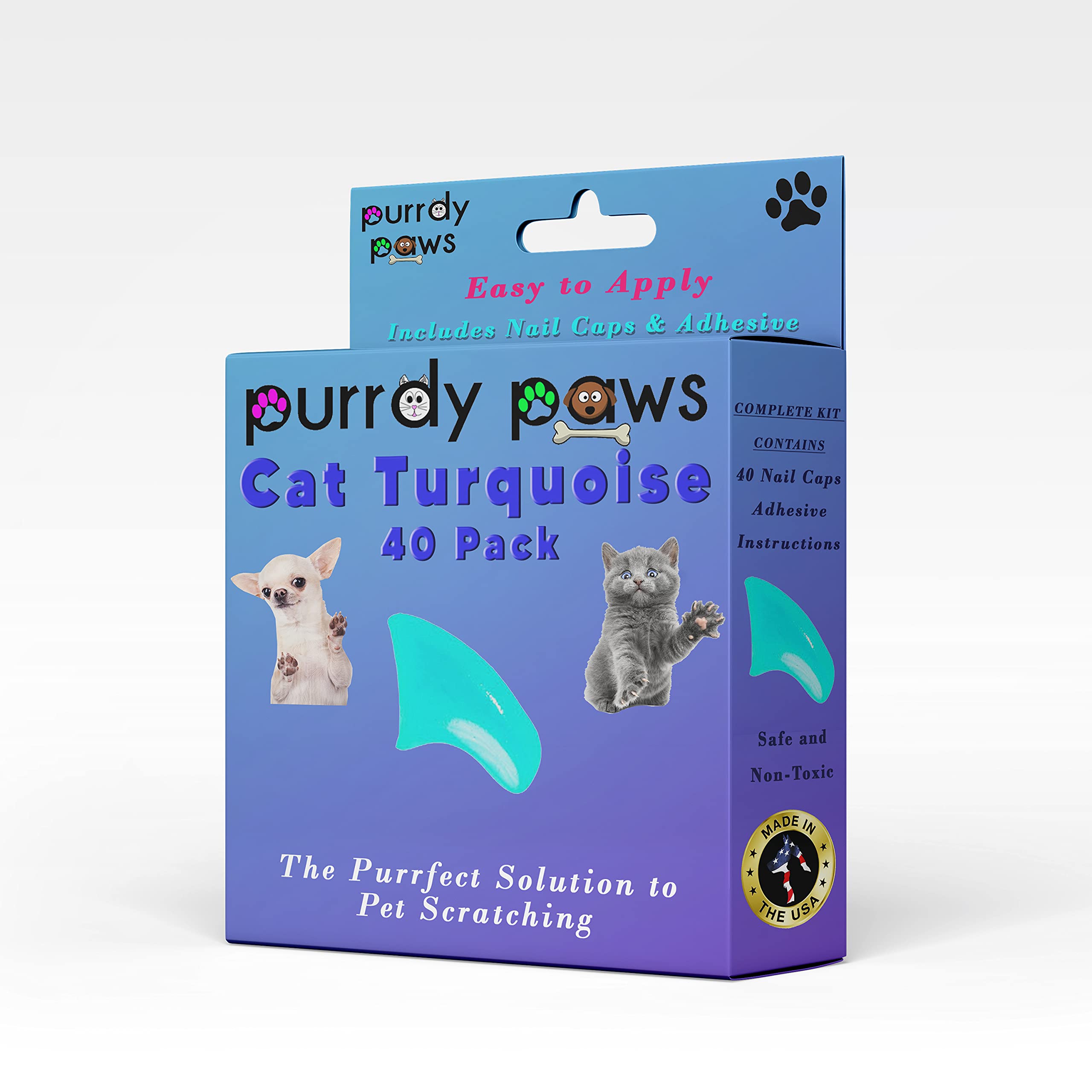 Purrdy Paws 40 Pack Soft Nail Caps For Cat Claws Turquoise Kitten