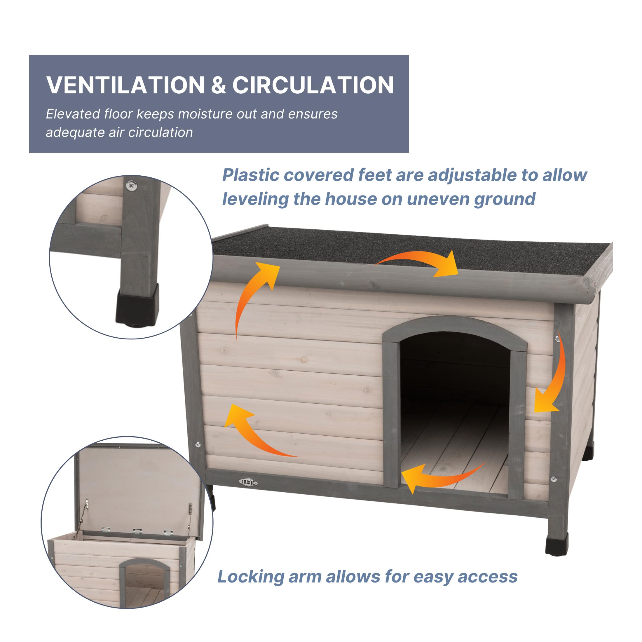 TRIXIE Natura Classic Dog House - Outside, Large, Weatherproof Sealer & Hinged Roof, Adjustable Legs