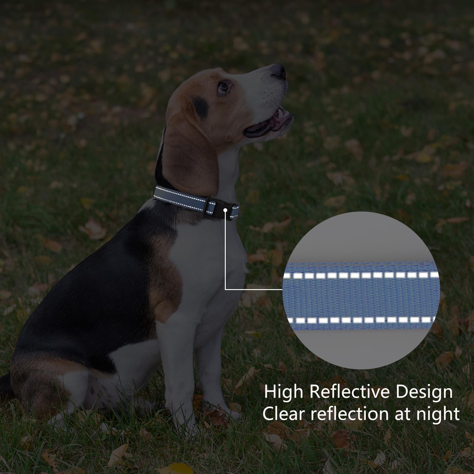 Penseepet Reflective Dog Collar Padded With Soft Neoprene Breathable Quick Release Basic Dog Collars For Medium Large Dogs Blue Boy Girl