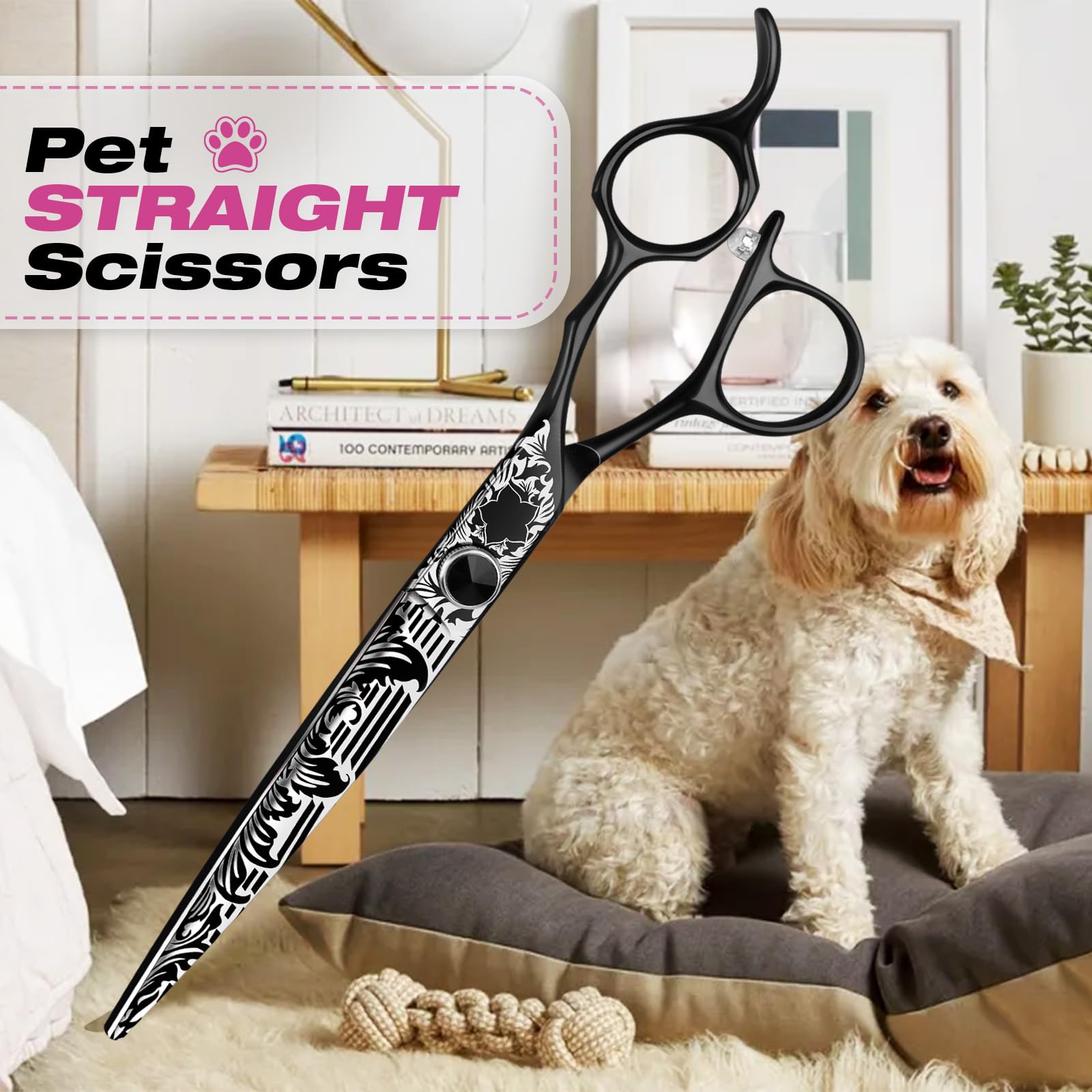 Jason Dog Grooming Scissors Kit, Professional 6 In 1 Dog Scissors Set - Thinning Shear, Straight Scissor, Dog Chunker, Down-Curv