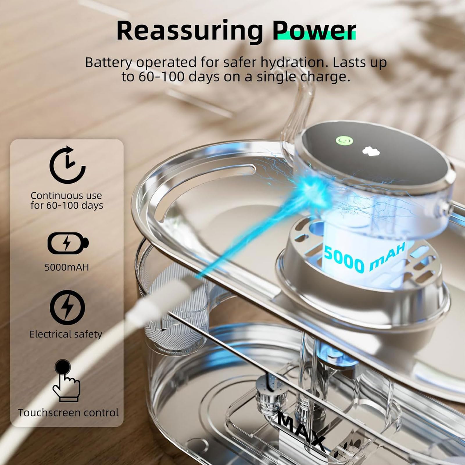 Stainless Steel Cat Water Fountain, 3L/101 Oz Automatic Pet Drinking Fountain With Adjustable Water Flow, Ultra-Silent, Wireless