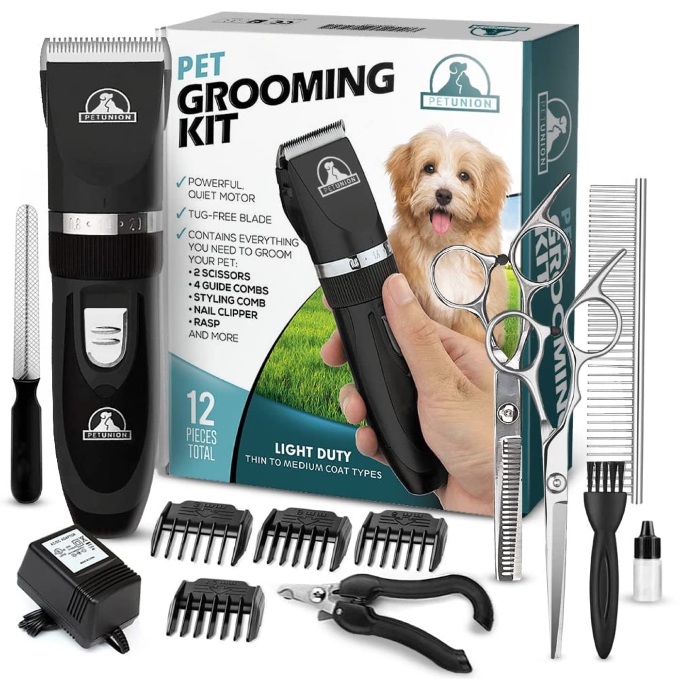 Professional Dog Grooming Kit - Cordless Low Noise Dog Clippers For Grooming Thick Coats - All Pet Safe Cat Hair Trimmer - Pet G