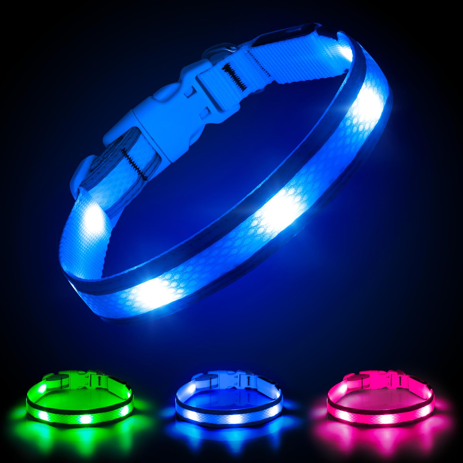 Illumifun Led Dog Collar, Usb Rechargeable Light Up Collar Glow In The Dark, Reflcetive Safery Pet Light For Large Dogs Walking 