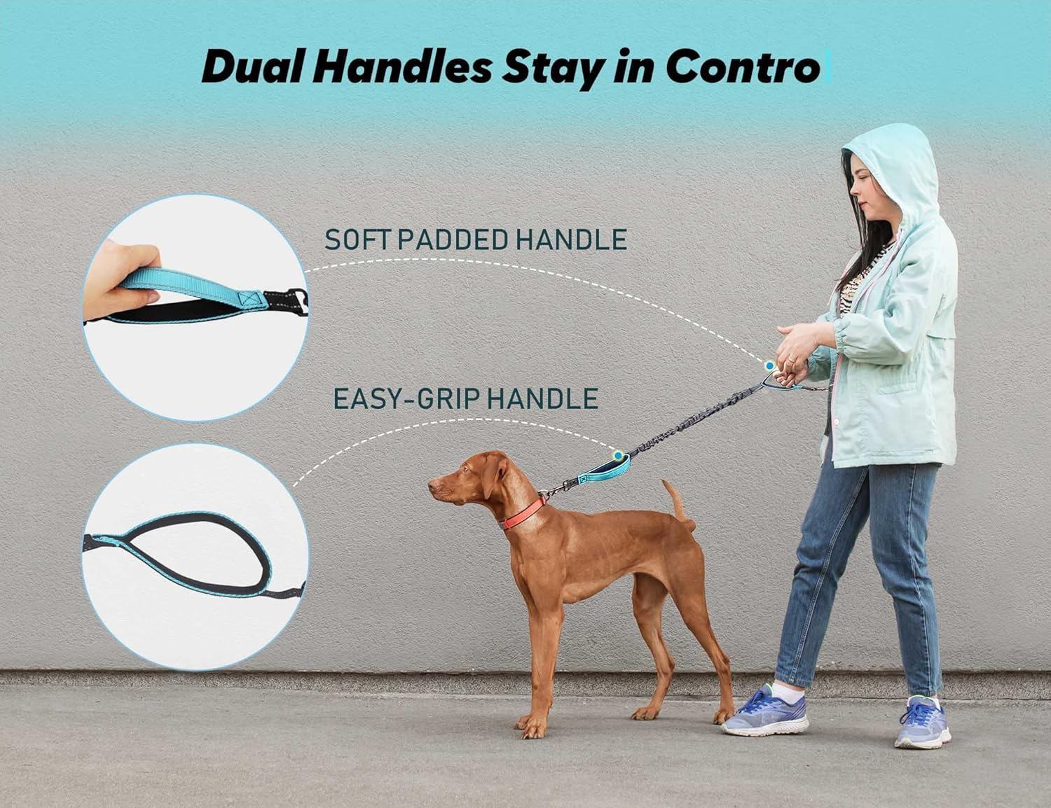 Hands Free Dog Leash, Double Leash for Running Comfortable Walking Jogging Training Hiking, Long Padded No Tangle 360 Swivel Cla