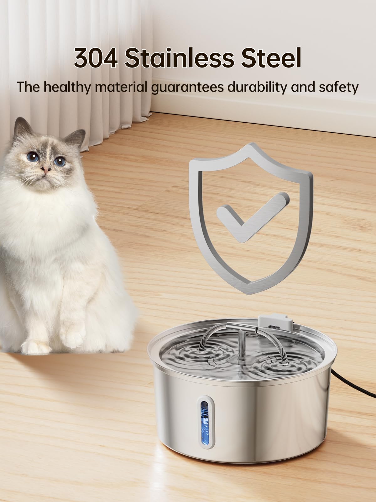 Cat Water Fountain Stainless Steel, 3.2L/108Oz Pet Water Fountain For Drinking,Automatic Metal Dog Water Fountain With 8 Filters