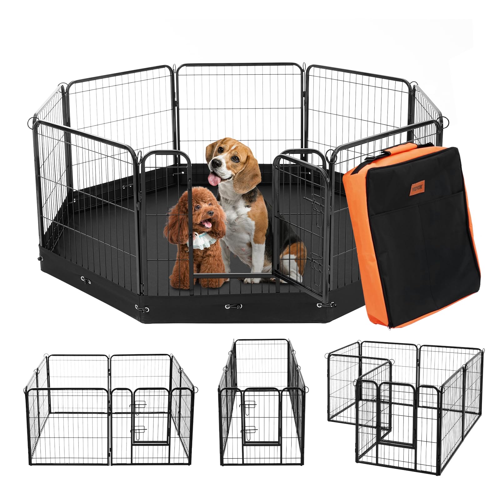 Vevor Dog Playpen, 8 Pcs 24 X 24 In Panels Foldable Metal Pet Exercise Pen, Dog Fence Indoor And Outdoor Pen With Door, Storage 