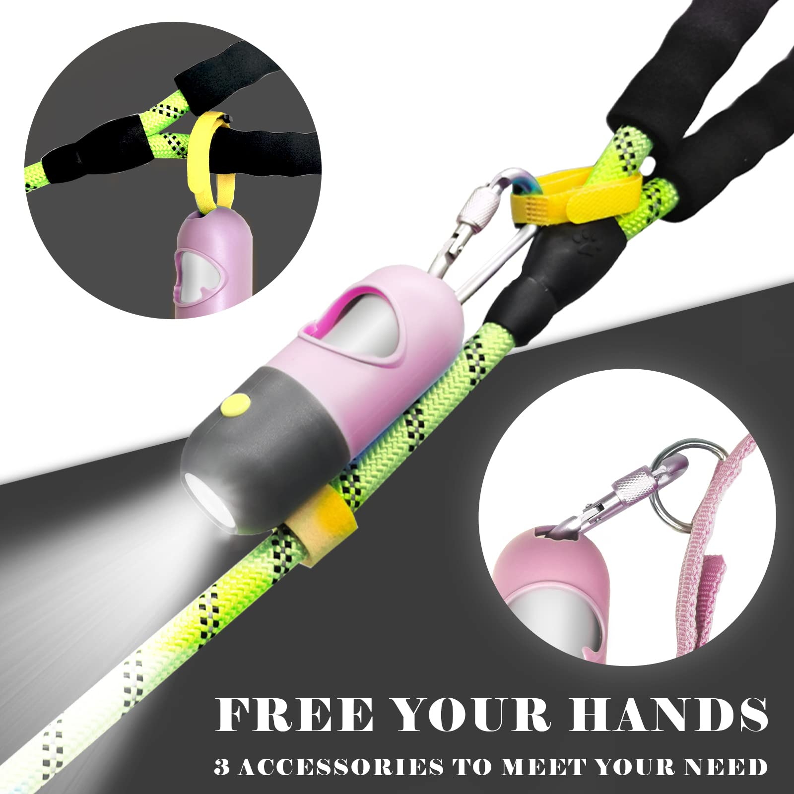 Dog Poop Bags Holder With Led Flashlight|Pet Waste Bags Dispenser For Leash|Doggie Potty Bags Container With Leak-Proof Pet Trash Bags And Accessories (2 Holders 30 Bags, Pink)