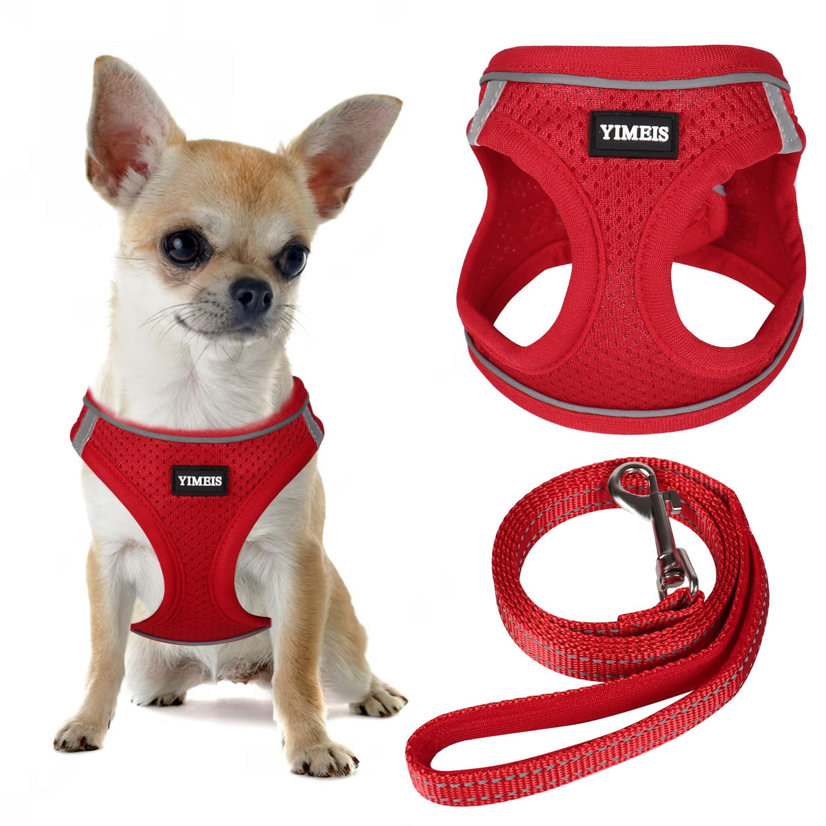 Yimeis Dog Harness And Leash Set, No Pull Soft Mesh Pet Harness, Reflective Adjustable Puppy Vest For Small Medium Large Dogs, Cats (Red 02, Small (Pack Of 1)
