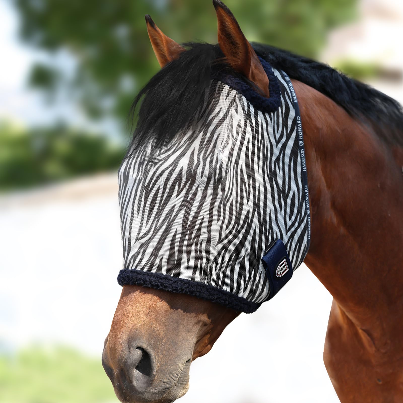 Harrison Howard All Round Mesh Horse Fly Mask UV Protective with Fleece Padded Edging and Fun Prints Forelock Opening Design Mas