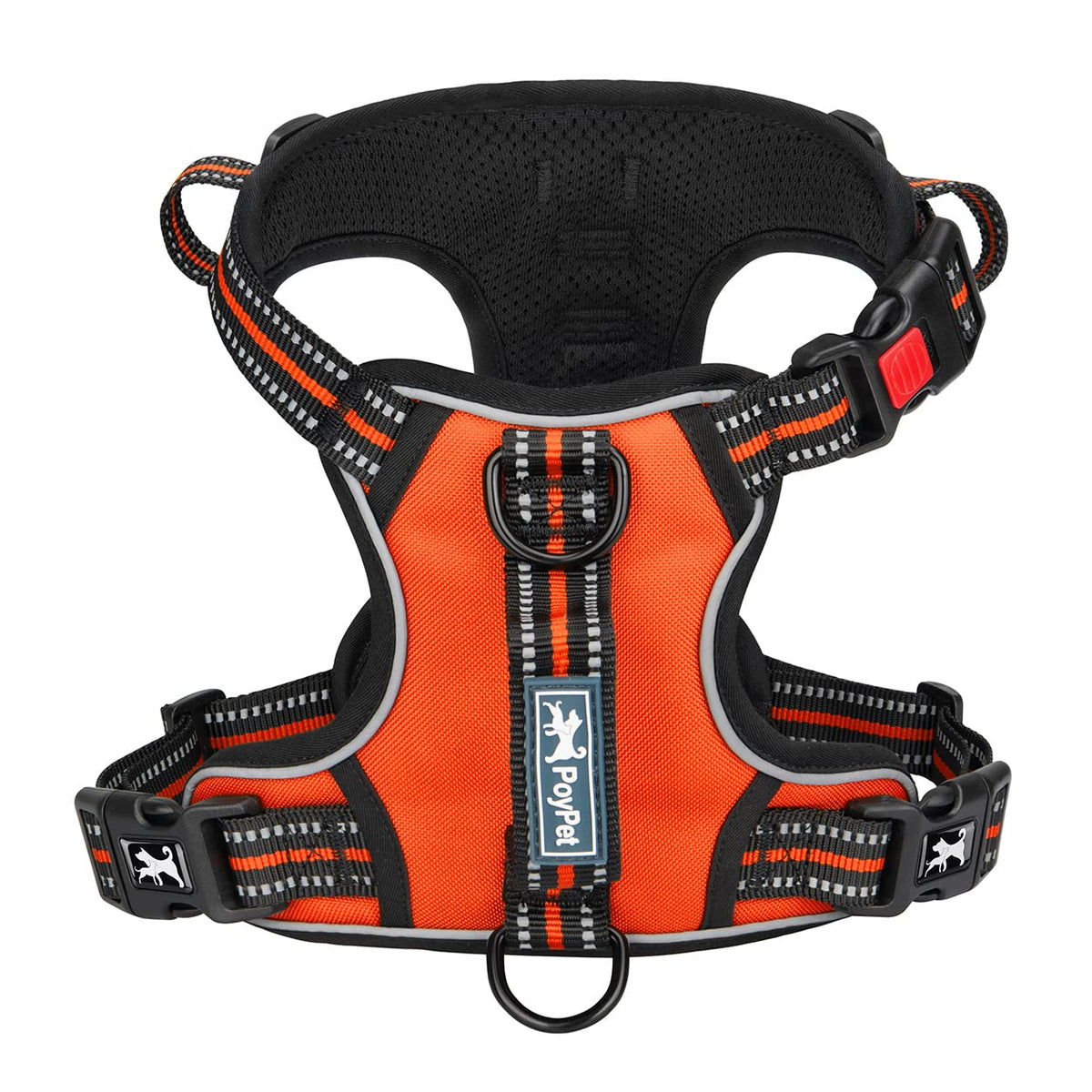 Poypet No Pull Dog Harness, No Choke Front Clip Reflective Dog Vest With Soft Padded Vertical Handle, 3 Leash Attachments For Small Medium Large Dogs (Orange,L)