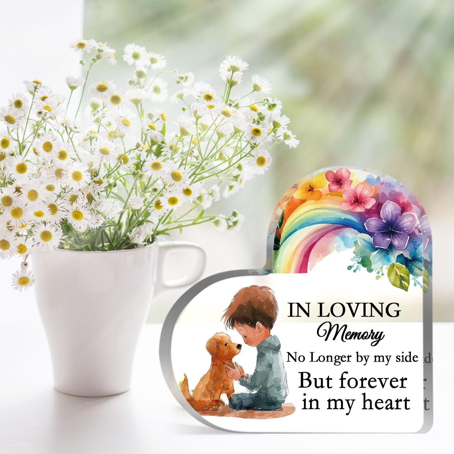 In Loving Memory Dog Sign, Rainbow Bridge Pet Memorial Acrylic Decoration, Sympathy Gift for Loss of Dog, Condolences Keepsake