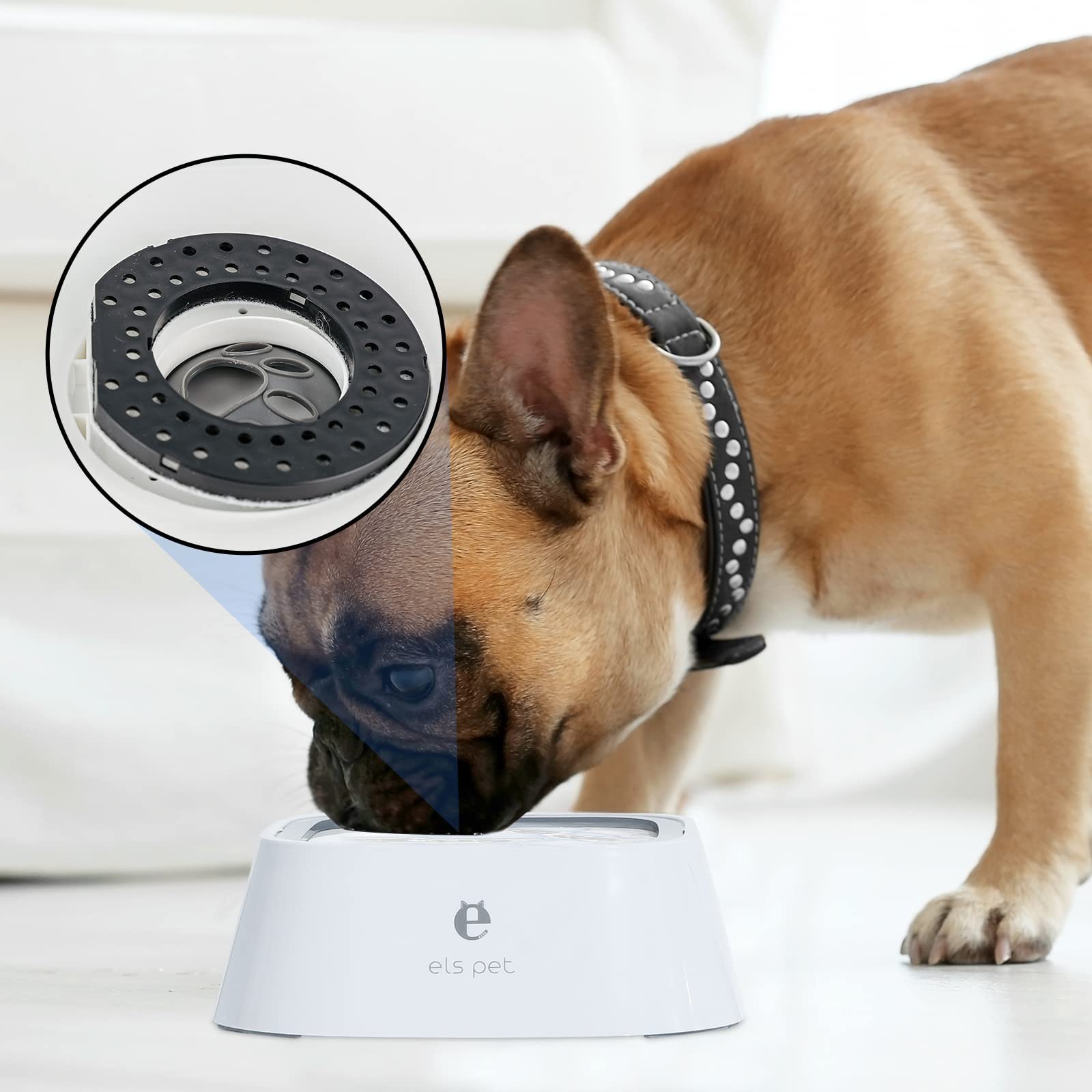 Els Pet Dog Bowl No Spill 4 Pcs Filters, Pet Water Bowl No Drip Slow Water Feeder, Pet Dispenser 70Oz/2L Large Capacity For Dogs