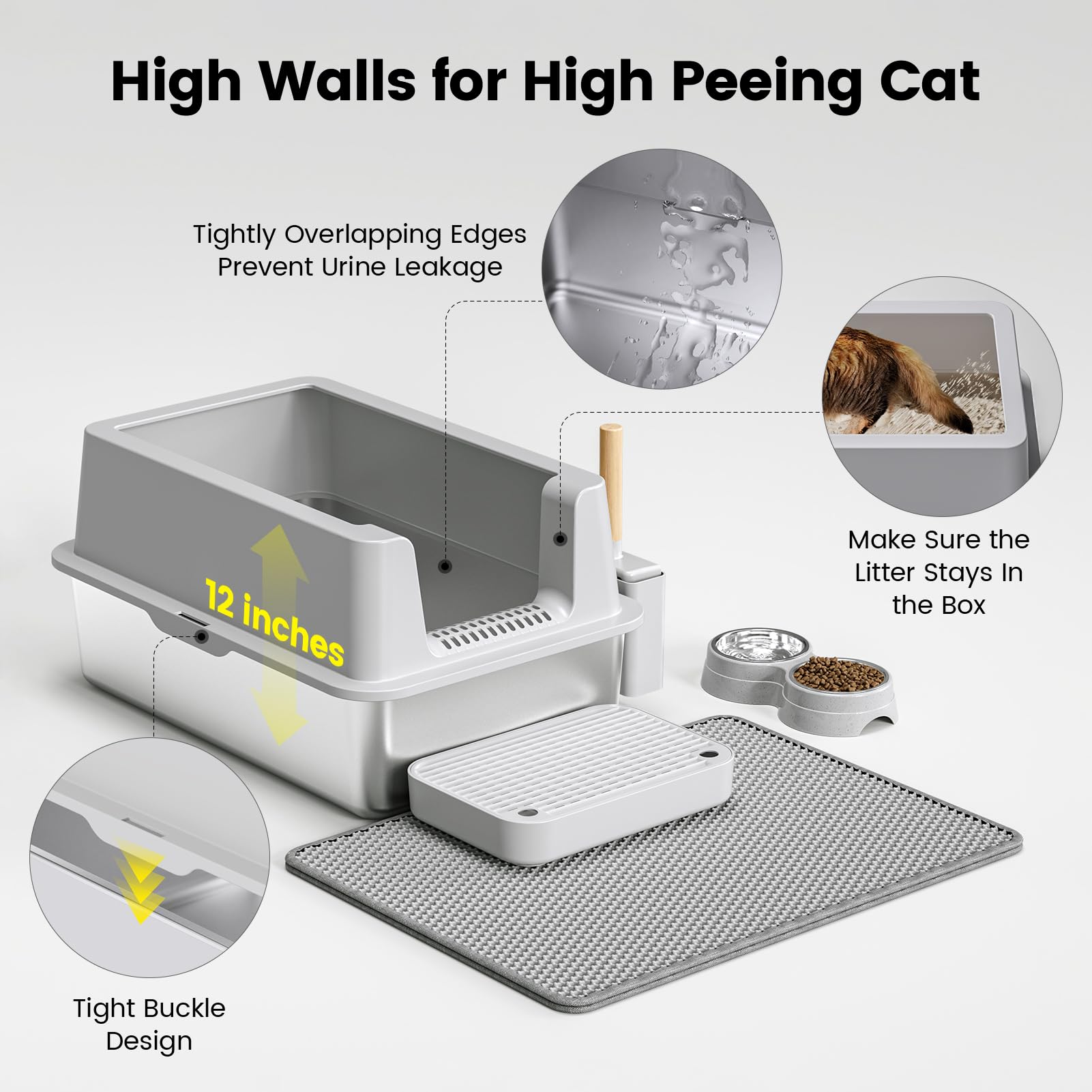Stainless Steel Cat Litter Box - Enclosed Xl Metal Kitty Litter Box With Lid For Big Cats, High Sided, Anti-Leakage, Easy Cleani