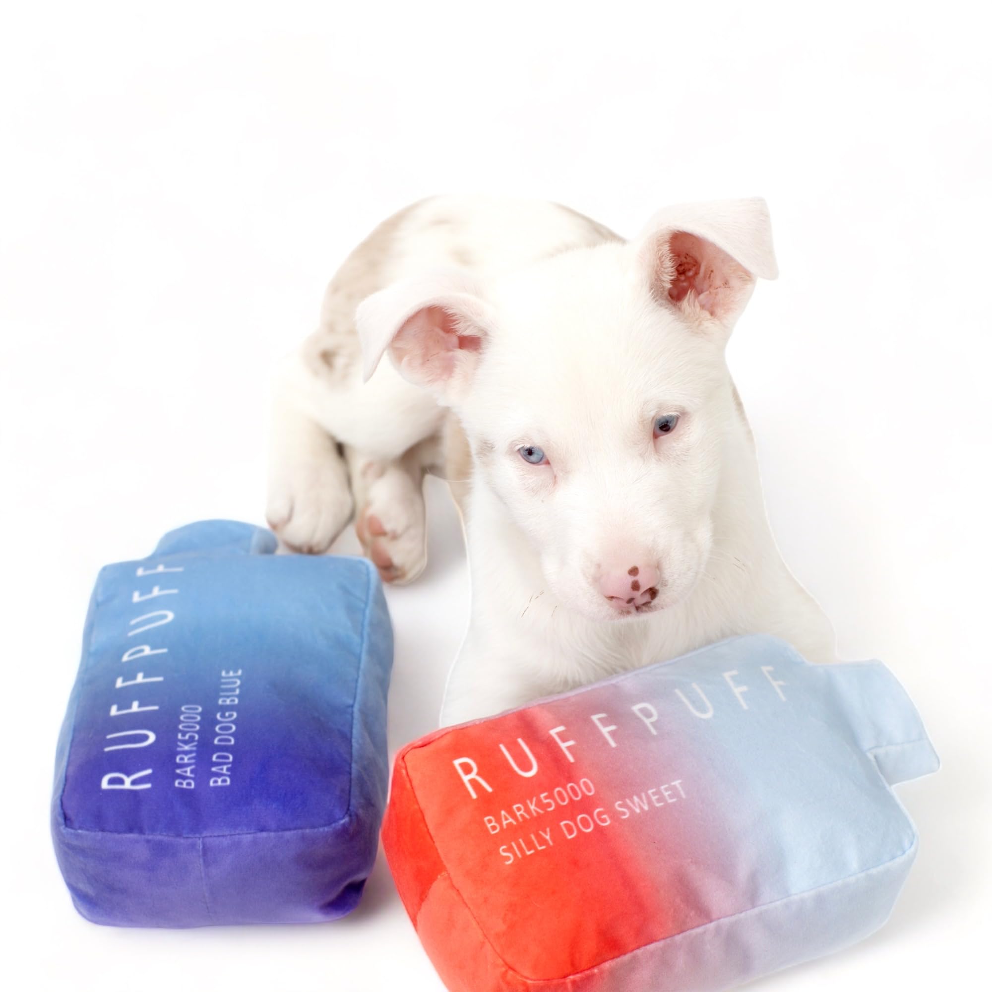Ruff Puff Cute Plush Dog Toys - Funny Parody Puppy Toys With Squeaker - Dog Birthday Gift (Blue)